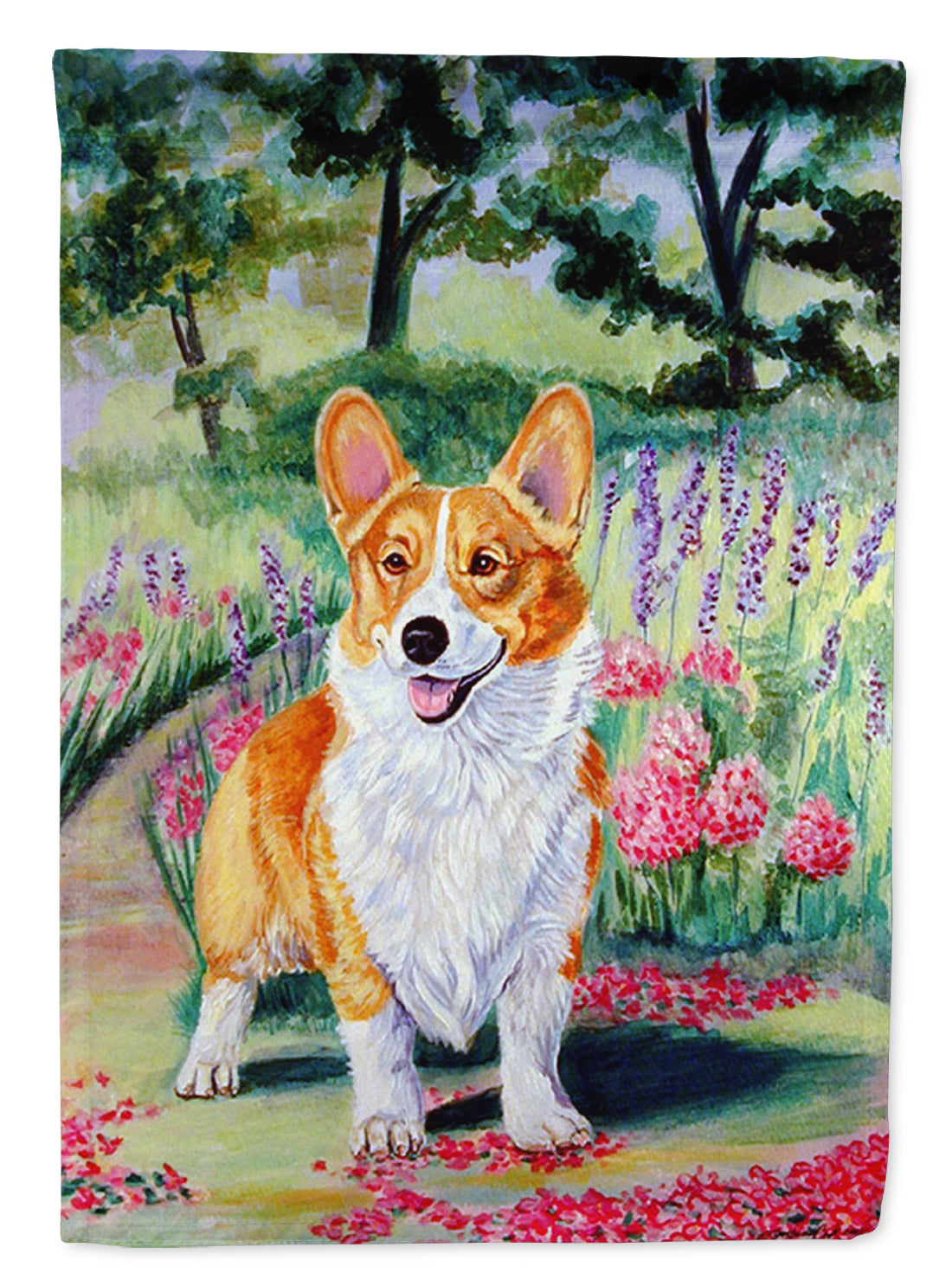 Pembroke Corgi Springtime House Flag 28x40 Porch Sleeve Pole Decorative Outside Yard Banner Artwork Wall Hanging, Polyester
