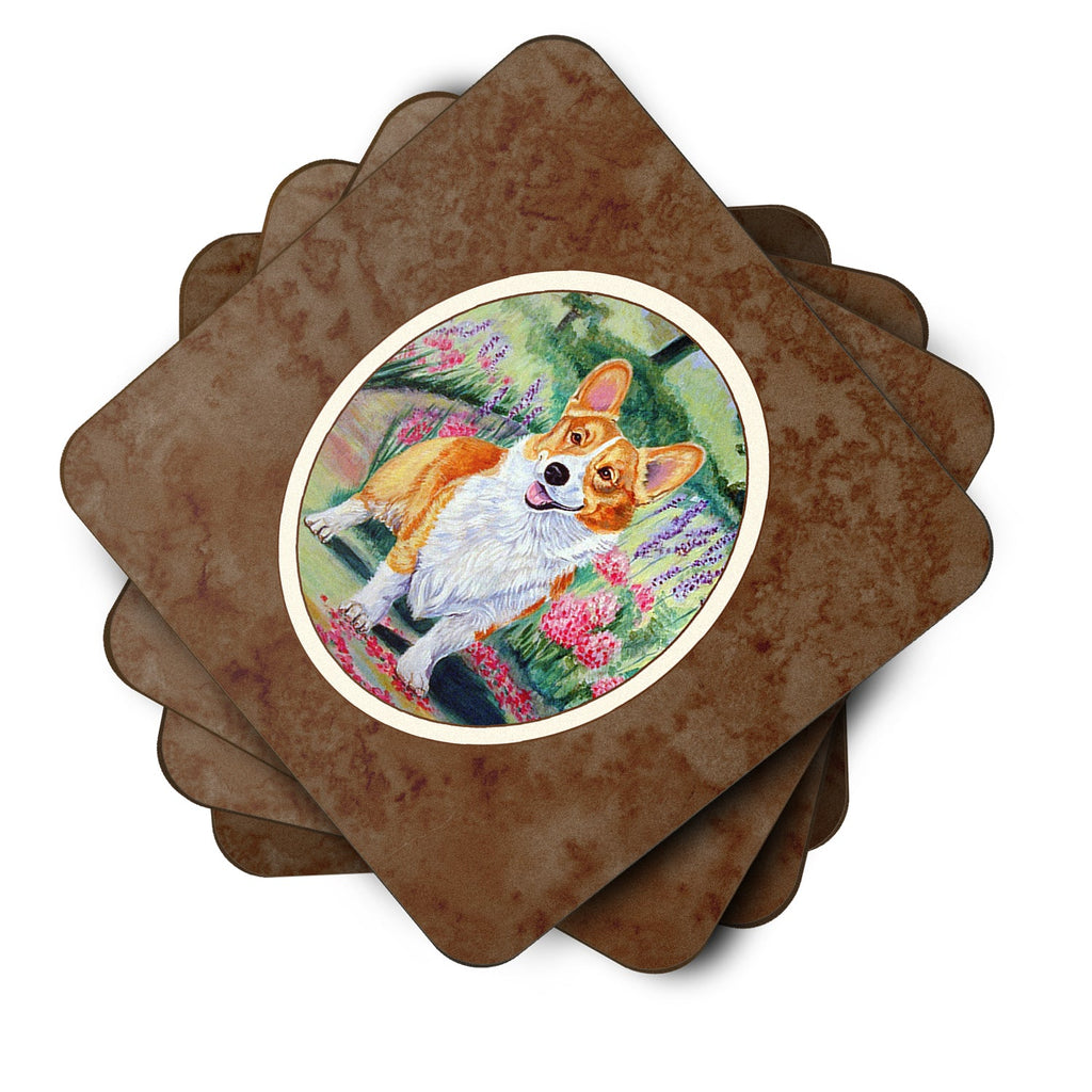 Pembroke Corgi Springtime Foam Coasters Set of 4 Cup Coasters for Indoor Outdoor, Tabletop Protection, Anti Slip, Mouse pad Material