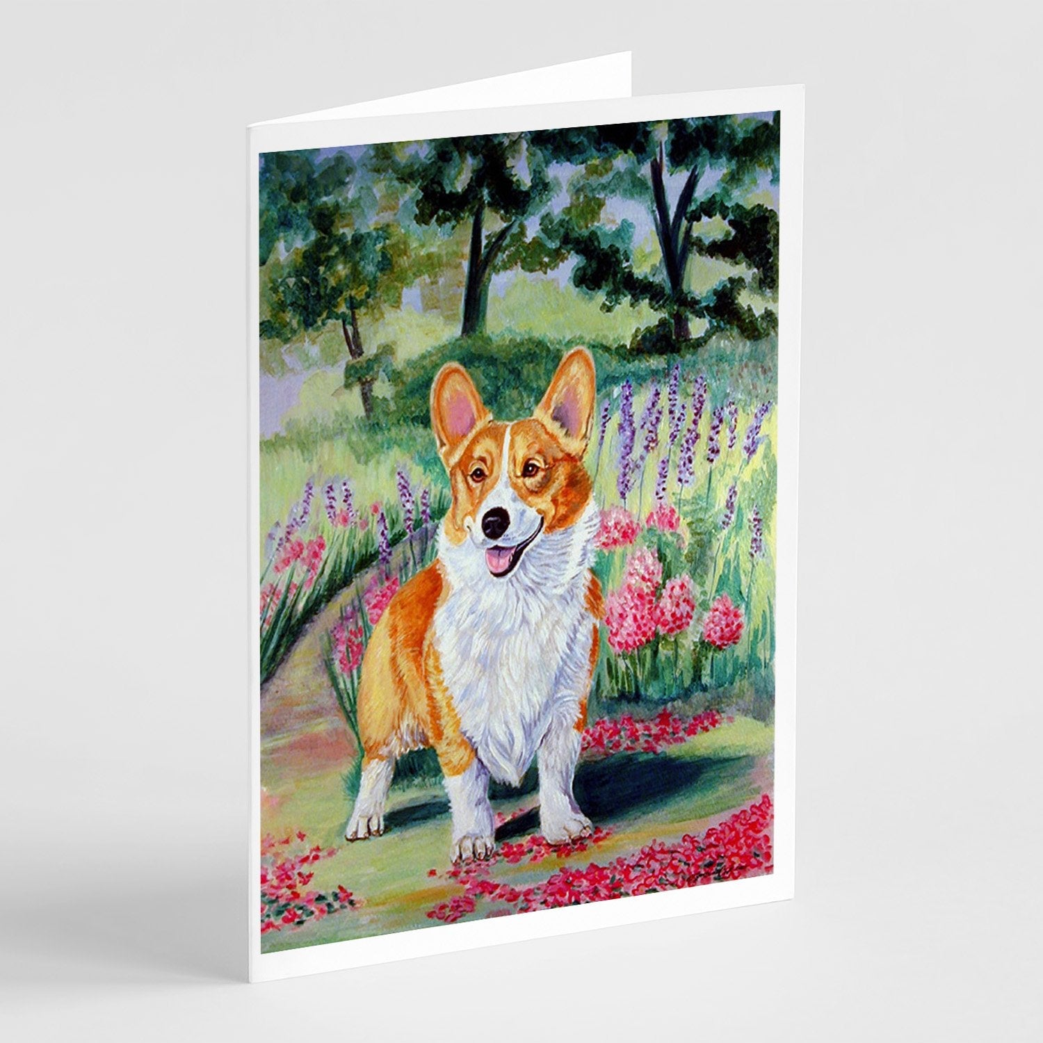 Pembroke Corgi Springtime Greeting Cards Pack of 8 Blank Cards with Envelopes Whimsical A7 Size 5x7