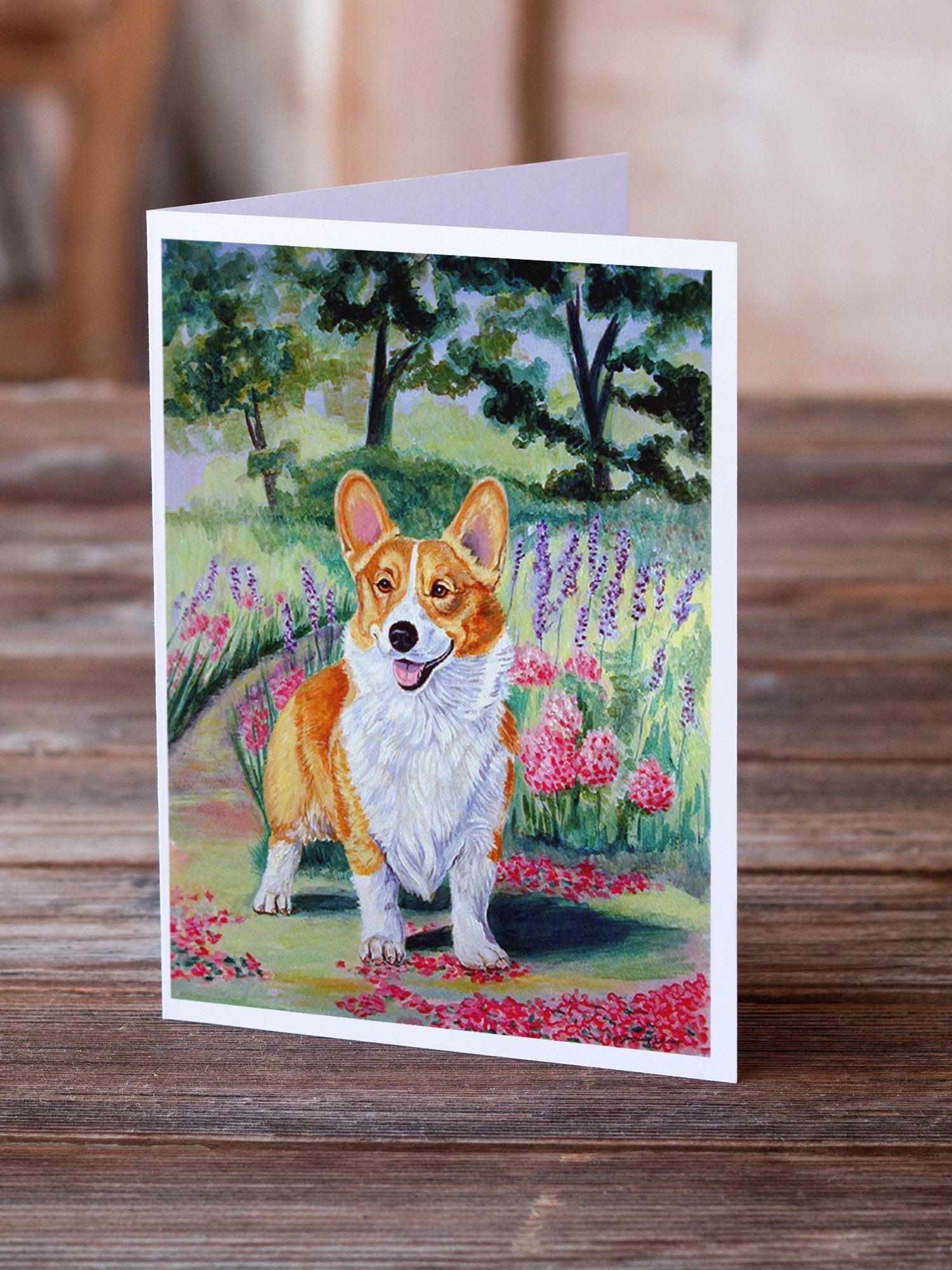 Pembroke Corgi Springtime Greeting Cards Pack of 8 Blank Cards with Envelopes Whimsical A7 Size 5x7