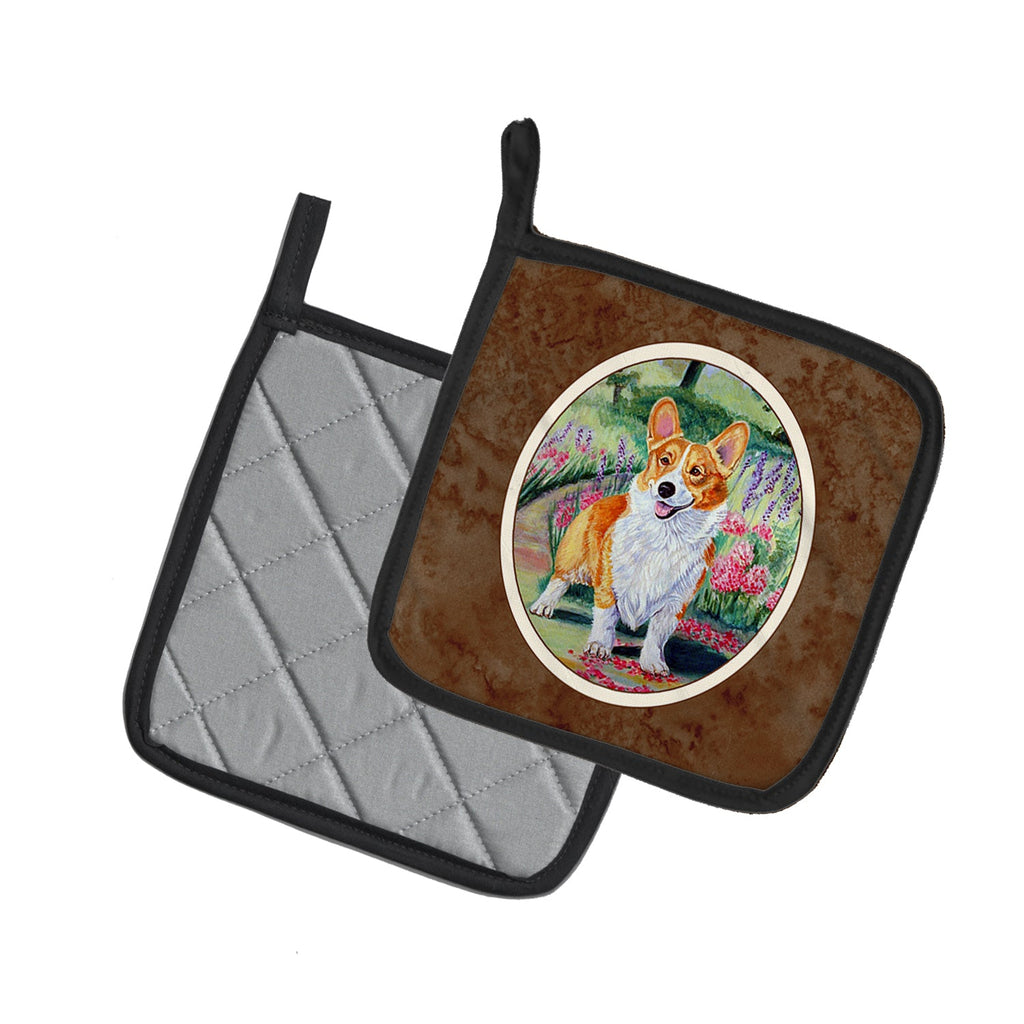 Pembroke Corgi Springtime Pot Holder Set of 2 Heat Resistant Quilted Hot Pads 7.5 x 7.5 Inch, Insulated Kitchen Trivets for Cooking & Baking