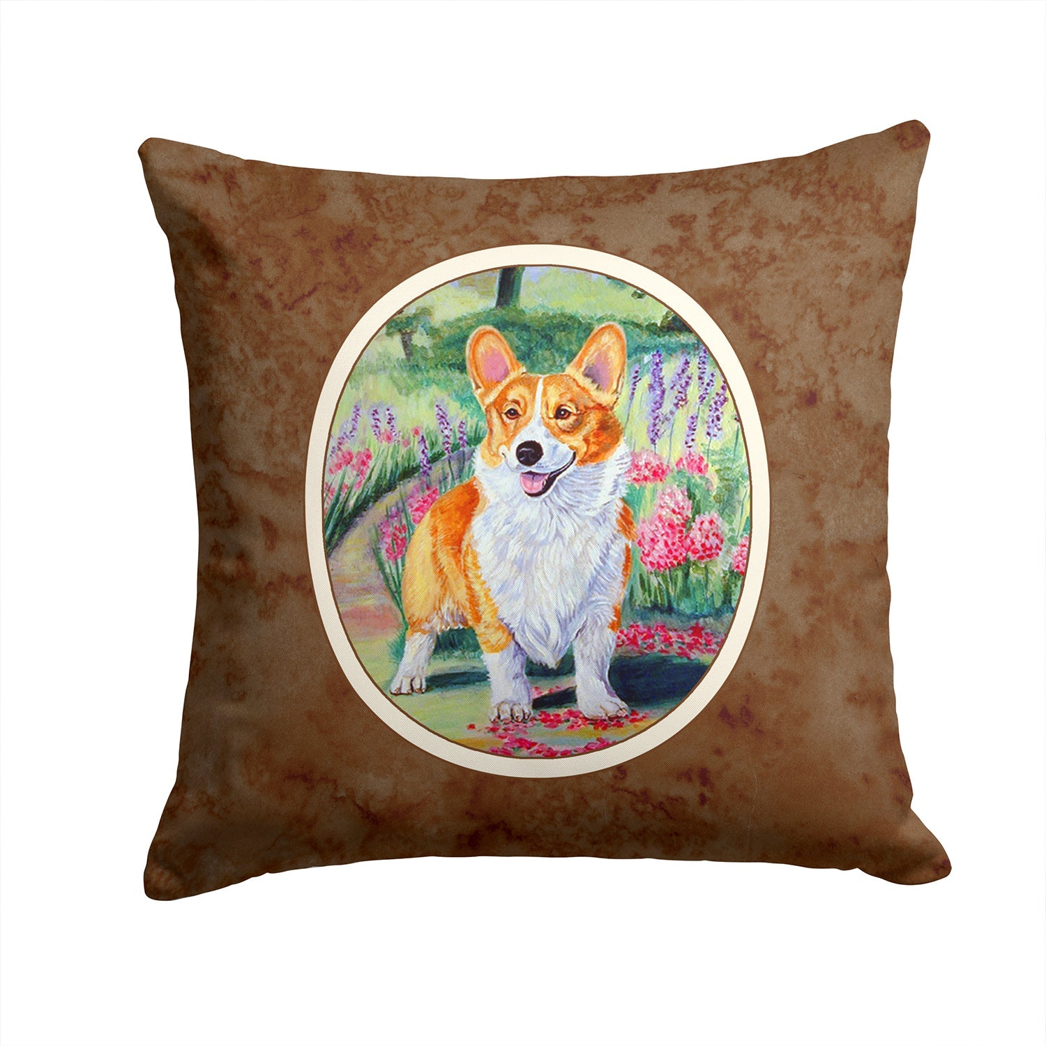 Pembroke Corgi Springtime Decorative Throw Pillow 14x14 Indoor Outdoor Accent Cushion, Fabric Cover with Insert for Sofa, Bed, Porch & Living Room