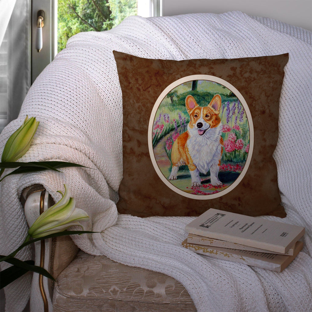 Pembroke Corgi Springtime Decorative Throw Pillow 14x14 Indoor Outdoor Accent Cushion, Fabric Cover with Insert for Sofa, Bed, Porch & Living Room