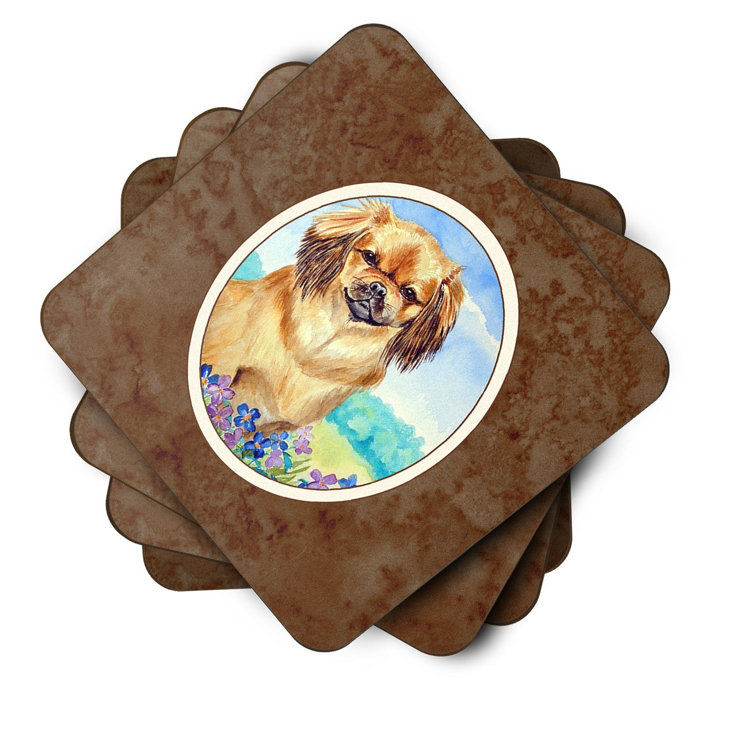Tibetan Spaniel Foam Coasters Set of 4 Cup Coasters for Indoor Outdoor, Tabletop Protection, Anti Slip, Mouse pad Material