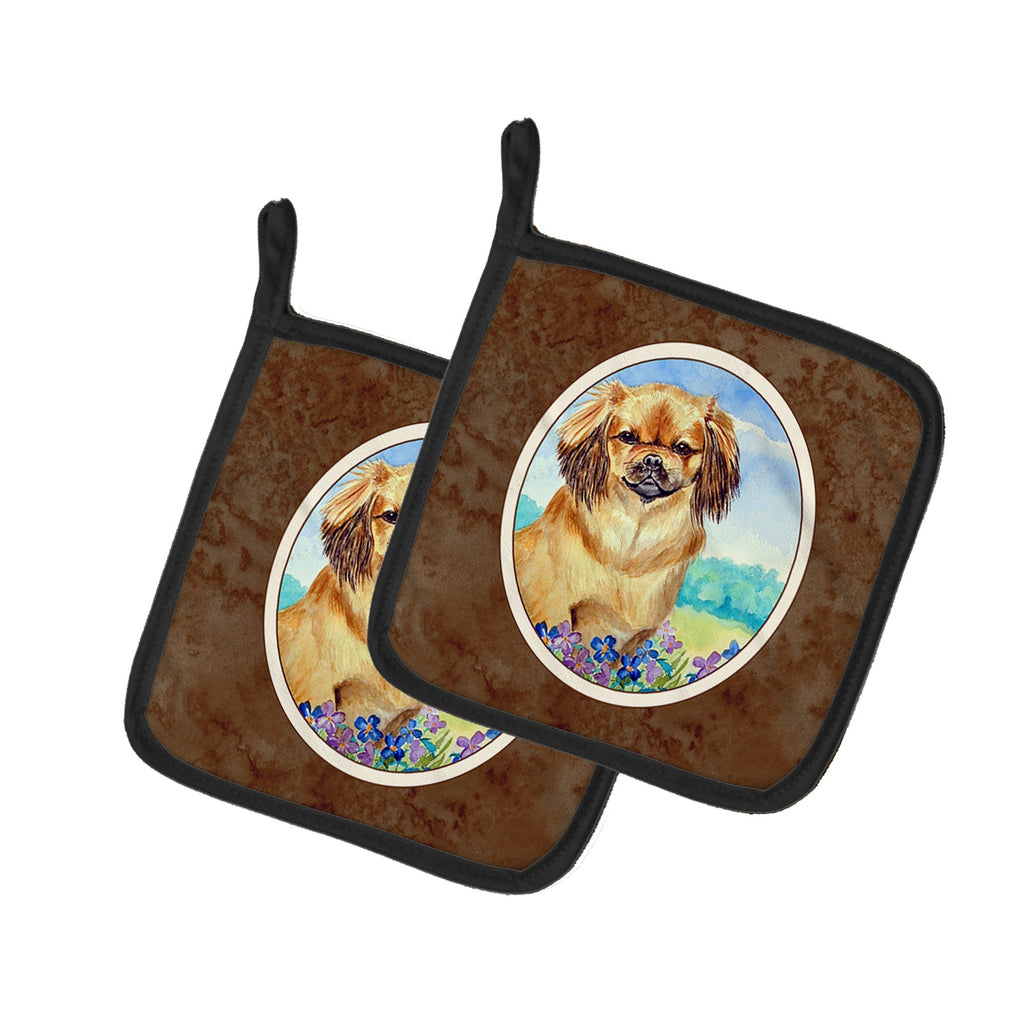 Tibetan Spaniel Pot Holder Set of 2 Heat Resistant Quilted Hot Pads 7.5 x 7.5 Inch, Insulated Kitchen Trivets for Cooking & Baking