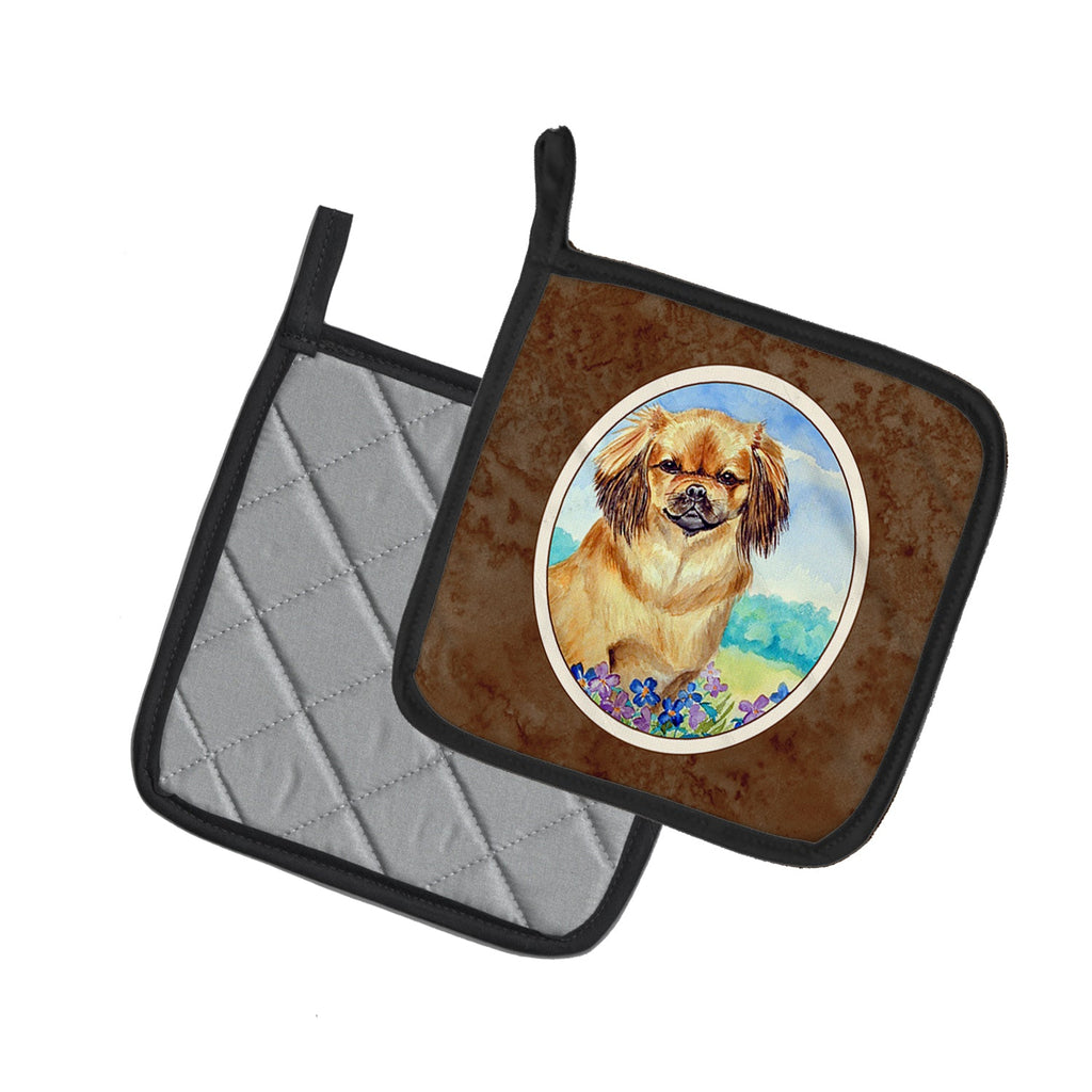 Tibetan Spaniel Pot Holder Set of 2 Heat Resistant Quilted Hot Pads 7.5 x 7.5 Inch, Insulated Kitchen Trivets for Cooking & Baking