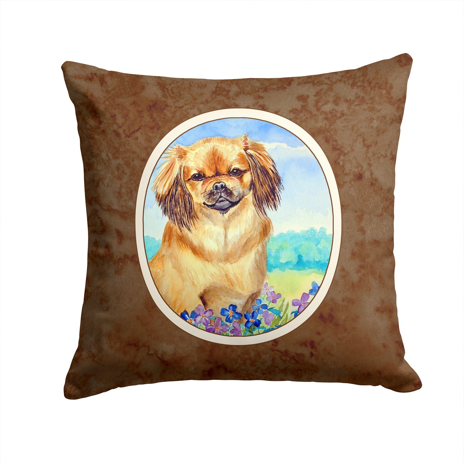 Tibetan Spaniel Decorative Throw Pillow 14x14 Indoor Outdoor Accent Cushion, Fabric Cover with Insert for Sofa, Bed, Porch & Living Room