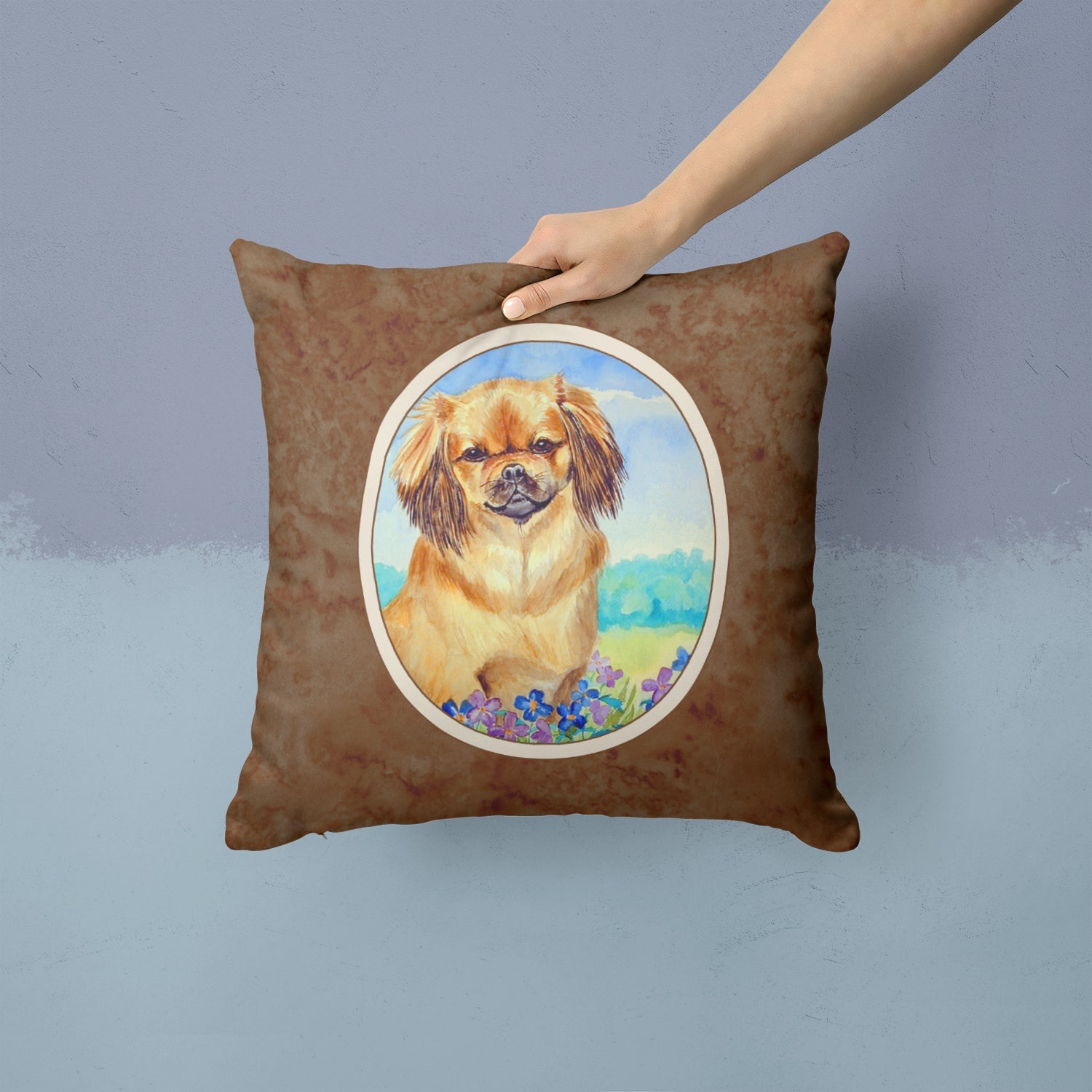 Tibetan Spaniel Decorative Throw Pillow 14x14 Indoor Outdoor Accent Cushion, Fabric Cover with Insert for Sofa, Bed, Porch & Living Room
