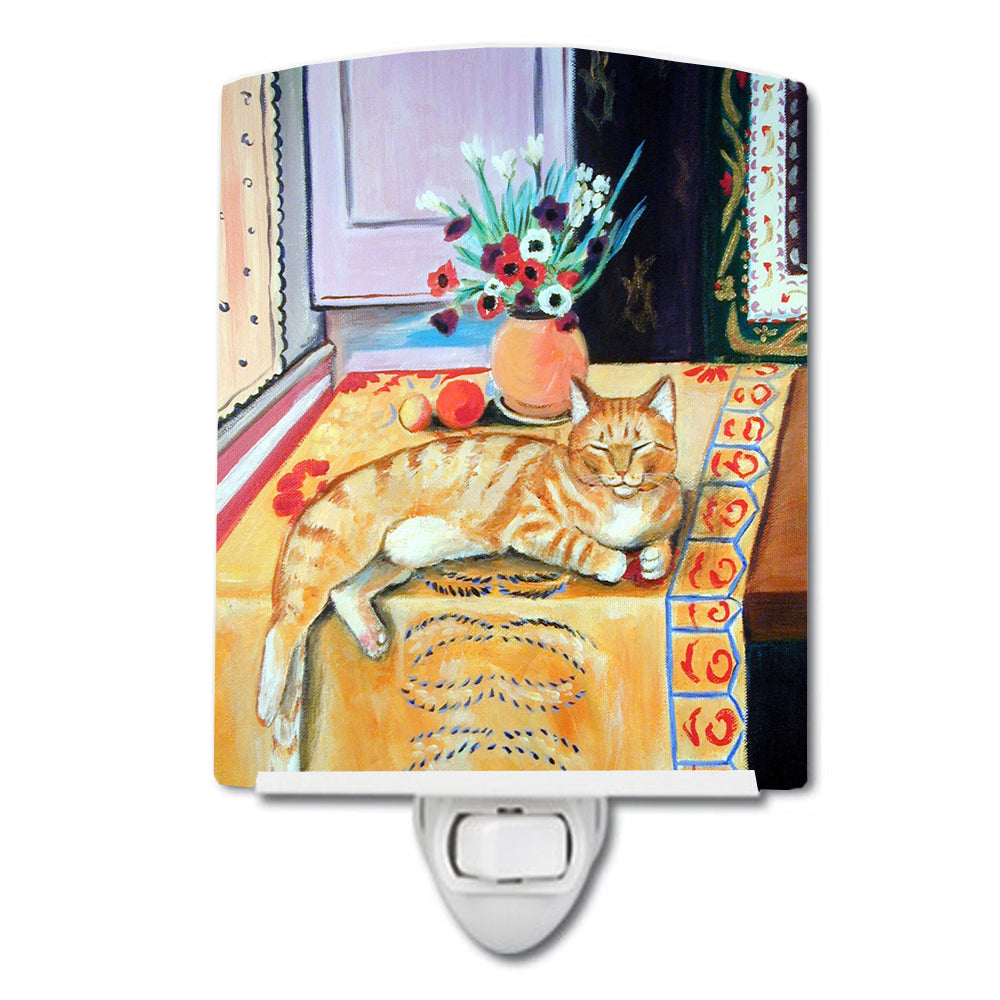 Cat Ceramic Night Light Compact, UL-Certified, Ideal for Bedroom, Bathroom, Nursery, Hallway, Kitchen, 6x4x3, Multicolor