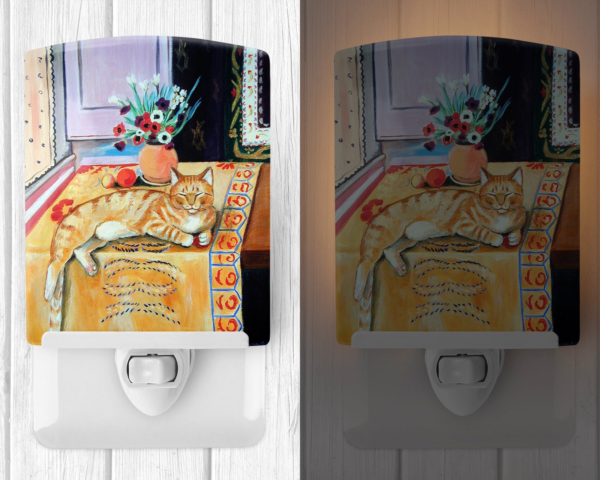 Cat Ceramic Night Light Compact, UL-Certified, Ideal for Bedroom, Bathroom, Nursery, Hallway, Kitchen, 6x4x3, Multicolor