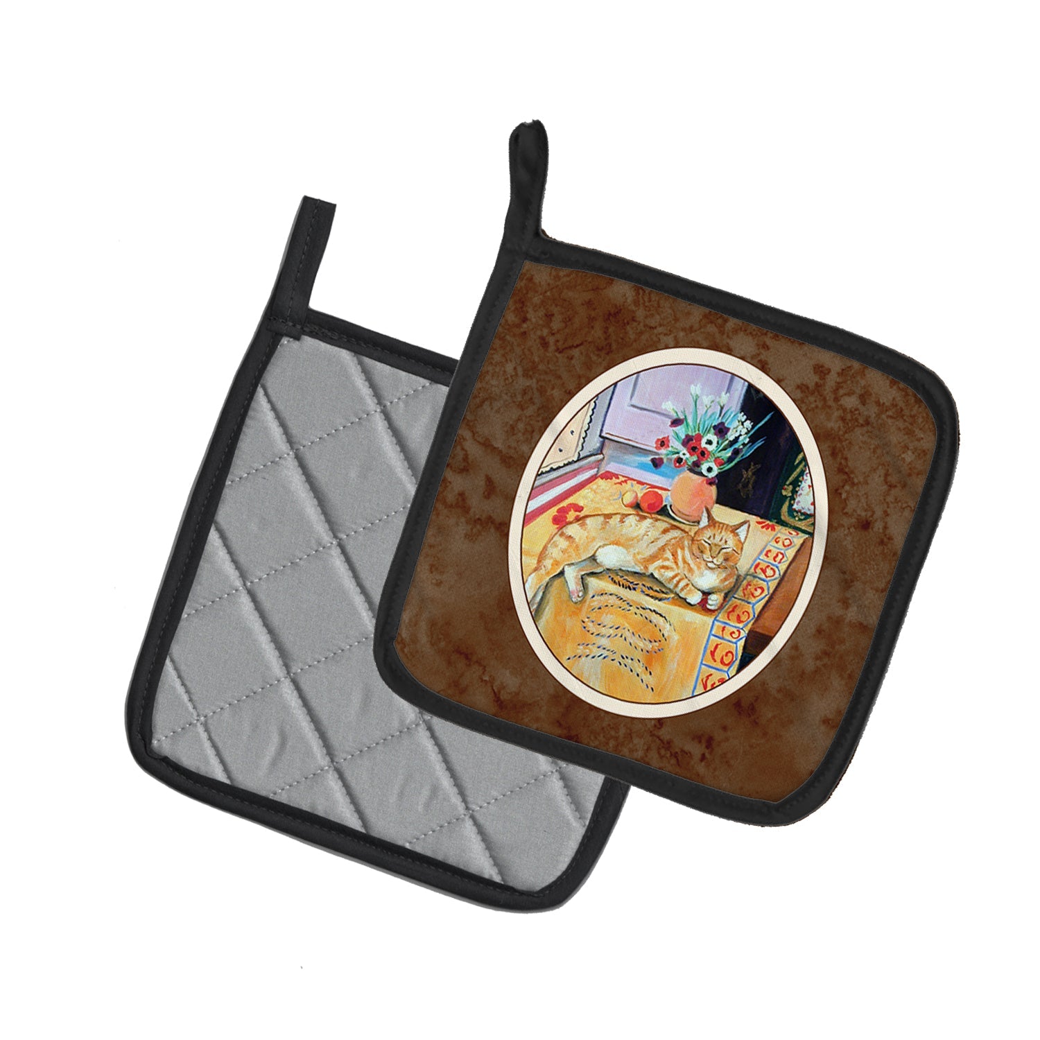 Cat Pot Holder Set of 2 Heat Resistant Quilted Hot Pads 7.5 x 7.5 Inch, Insulated Kitchen Trivets for Cooking & Baking