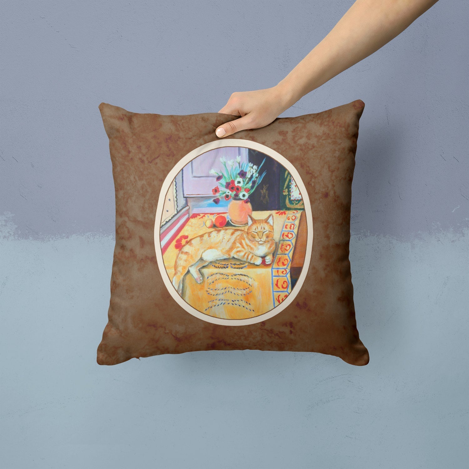 Cat Decorative Throw Pillow 14x14 Indoor Outdoor Accent Cushion, Fabric Cover with Insert for Sofa, Bed, Porch & Living Room