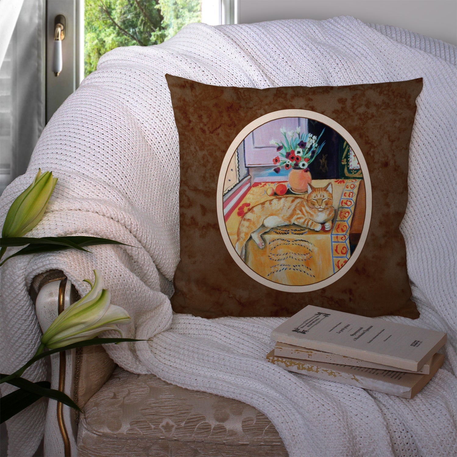 Cat Decorative Throw Pillow 14x14 Indoor Outdoor Accent Cushion, Fabric Cover with Insert for Sofa, Bed, Porch & Living Room