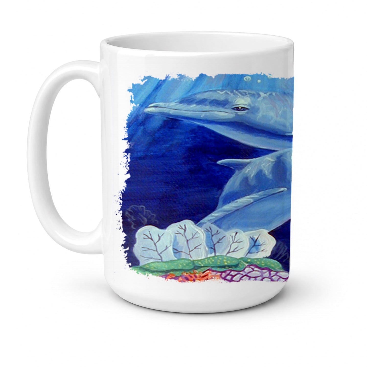 Dolphin under the sea Ceramic Coffee Mug 15 oz Decorative Large C Handle Mug Cup for Tea, Cocoa Hot Chocolate
