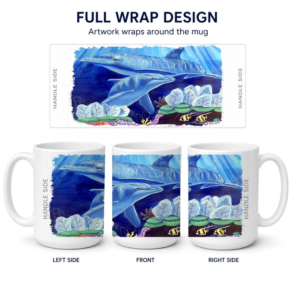 Dolphin under the sea Ceramic Coffee Mug 15 oz Decorative Large C Handle Mug Cup for Tea, Cocoa Hot Chocolate