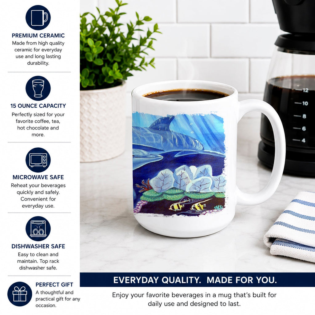 Dolphin under the sea Ceramic Coffee Mug 15 oz Decorative Large C Handle Mug Cup for Tea, Cocoa Hot Chocolate