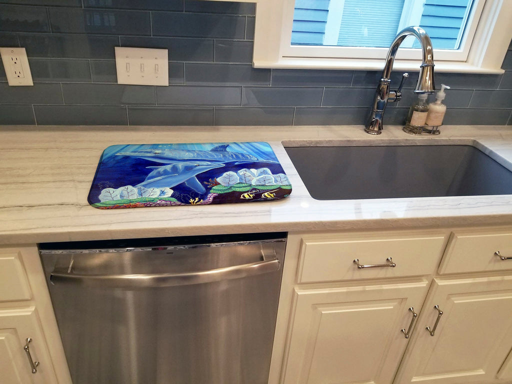 Dolphin under the sea Dish Drying Mat Absorbent Dish Drying Mat Pad for Kitchen Counter Dish Drainer Mat for Countertop, 14 x 21", Multicolor
