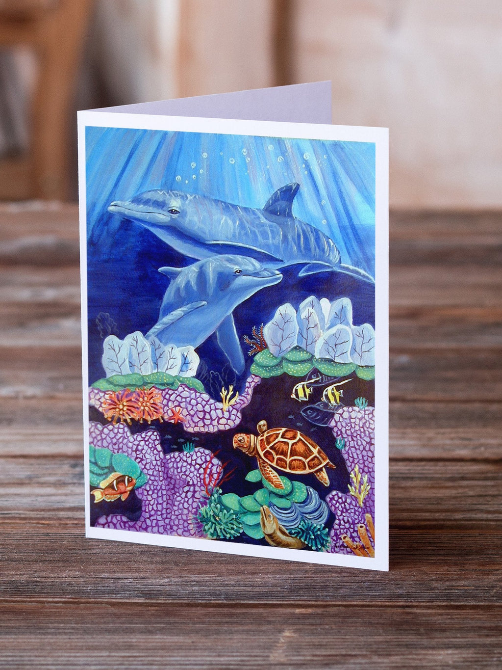 Dolphin under the sea Greeting Cards Pack of 8 Blank Cards with Envelopes Whimsical A7 Size 5x7