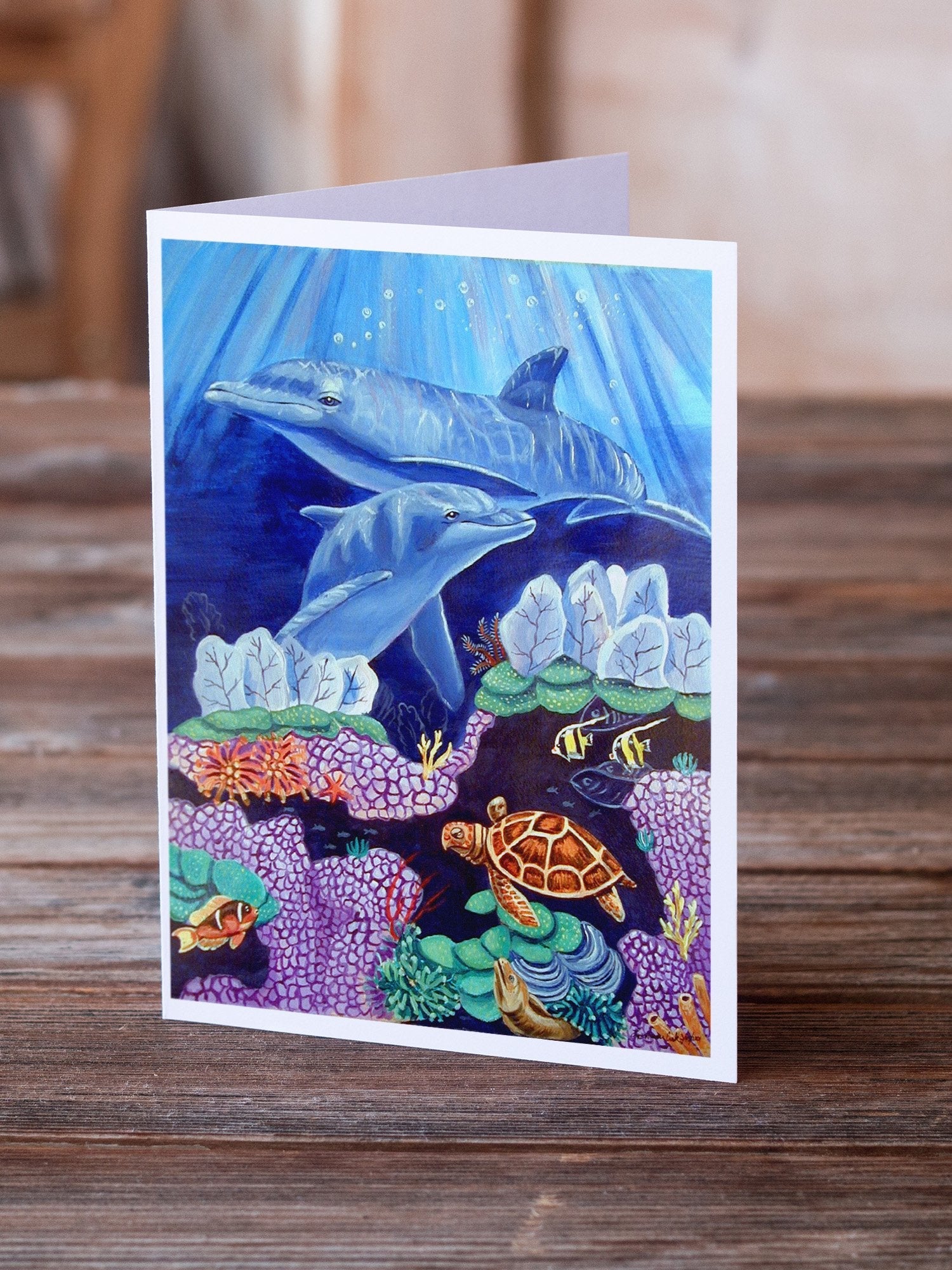 Dolphin under the sea Greeting Cards Pack of 8 Blank Cards with Envelopes Whimsical A7 Size 5x7