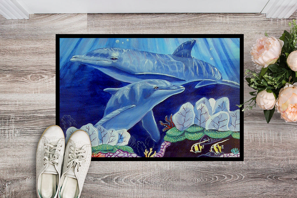 Dolphin under the sea Doormat Indoor Outdoor 18H X 27W Front Door Mat Rugs for Entryway, Non Slip Washable