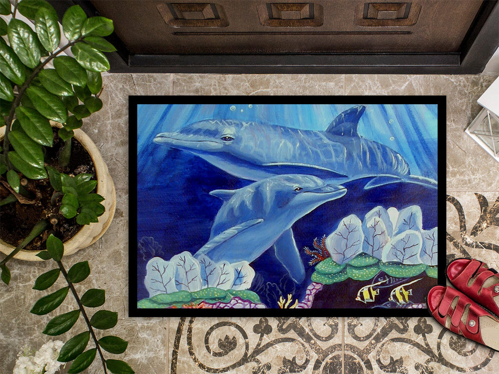 Dolphin under the sea Doormat Indoor Outdoor 18H X 27W Front Door Mat Rugs for Entryway, Non Slip Washable
