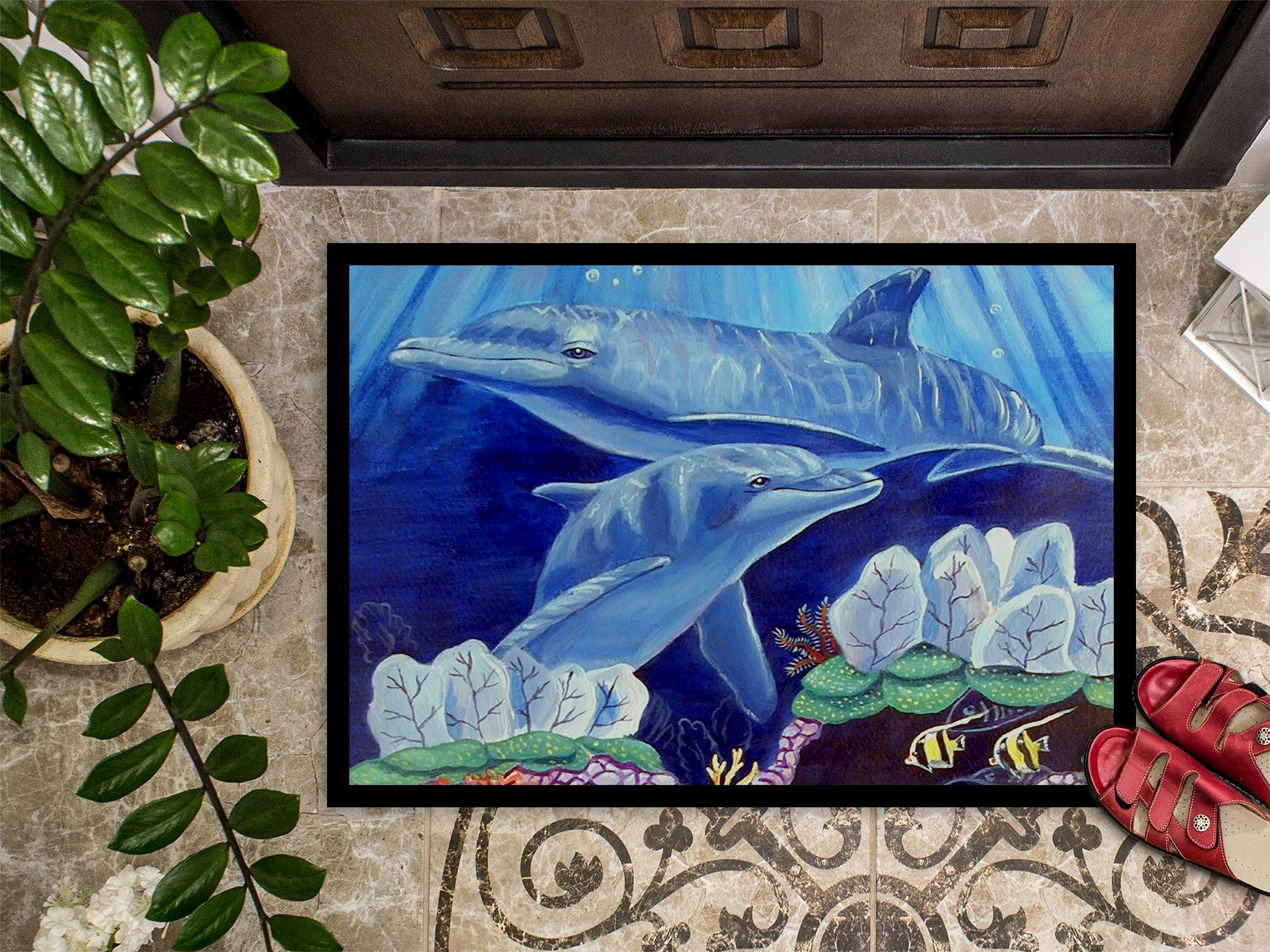 Dolphin under the sea Doormat Indoor Outdoor 18H X 27W Front Door Mat Rugs for Entryway, Non Slip Washable