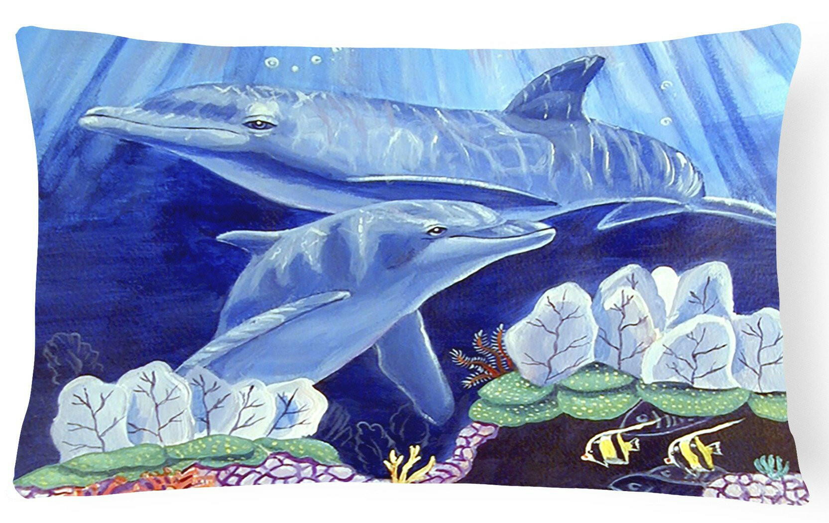 Dolphin under the sea Decorative Throw Pillow 12x16 Indoor Outdoor Accent Cushion, Fabric Cover with Insert for Sofa, Bed, Porch & Living Room