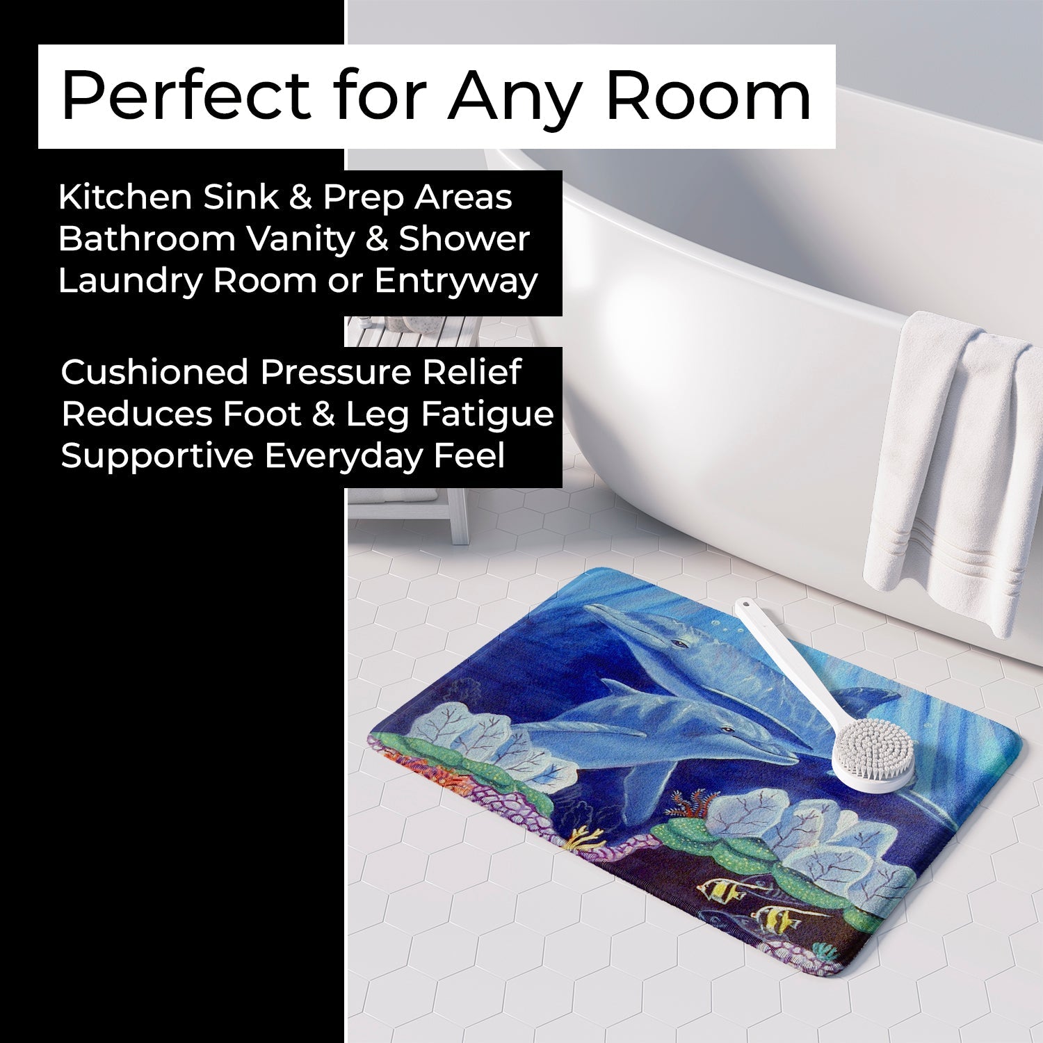 Dolphin under the sea Memory Foam Kitchen Mat Machine Washable Anti-Fatigue Cushion Comfort Bath or Kitchen Rug