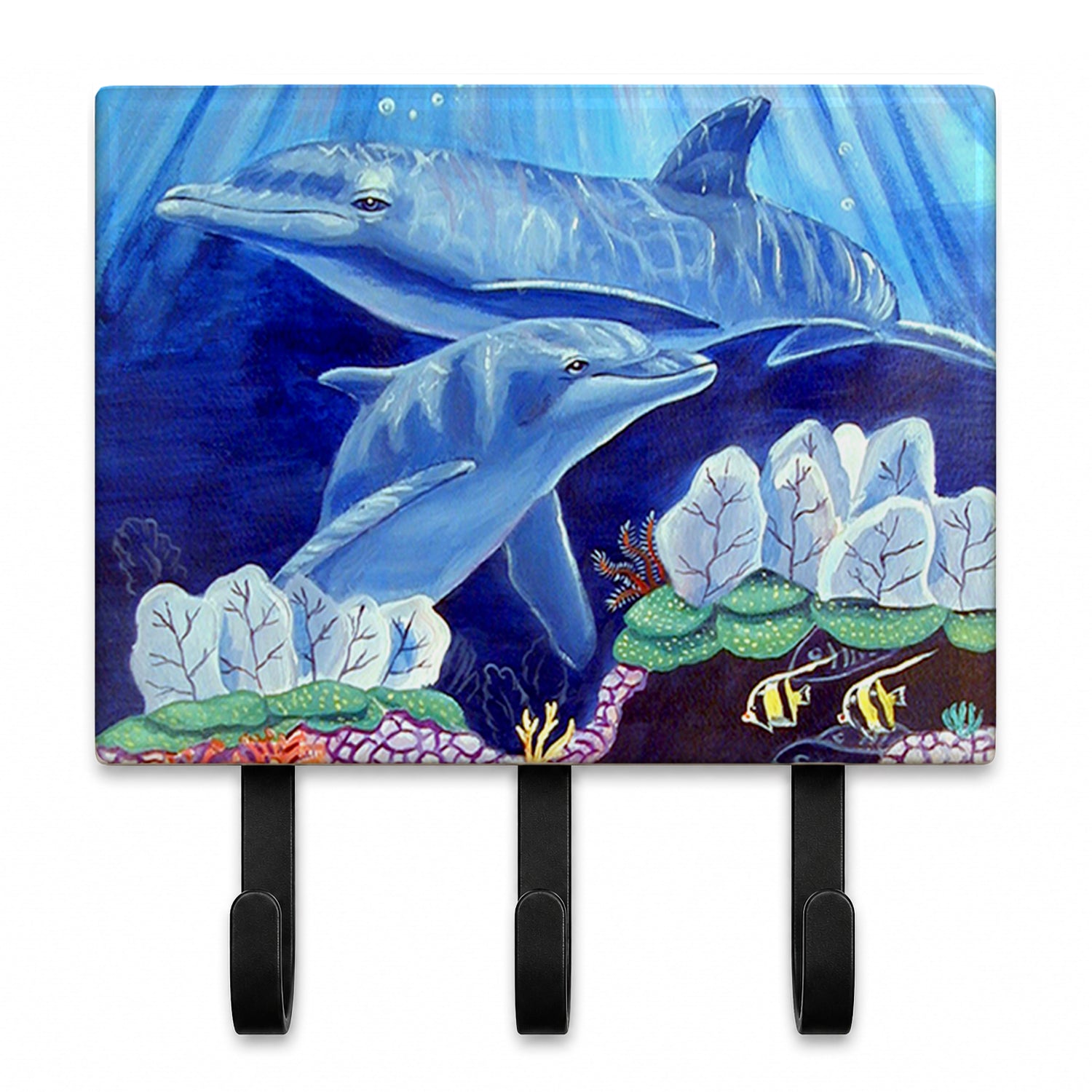 Dolphin under the sea Leash or Key Holder Wall Hooks, Coat Rack Wall Mount, for Hanging Keys, Towels, Aprons, Leashes