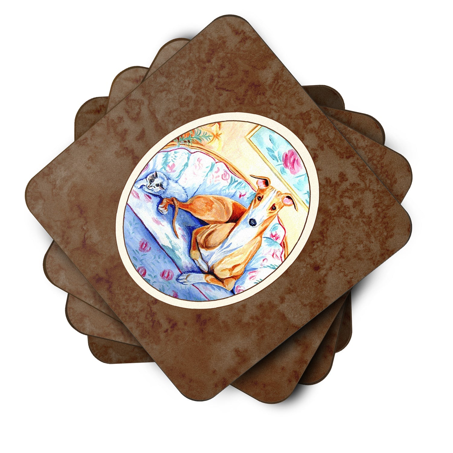 Whippet Waiting on you Foam Coasters Set of 4 Cup Coasters for Indoor Outdoor, Tabletop Protection, Anti Slip, Mouse pad Material