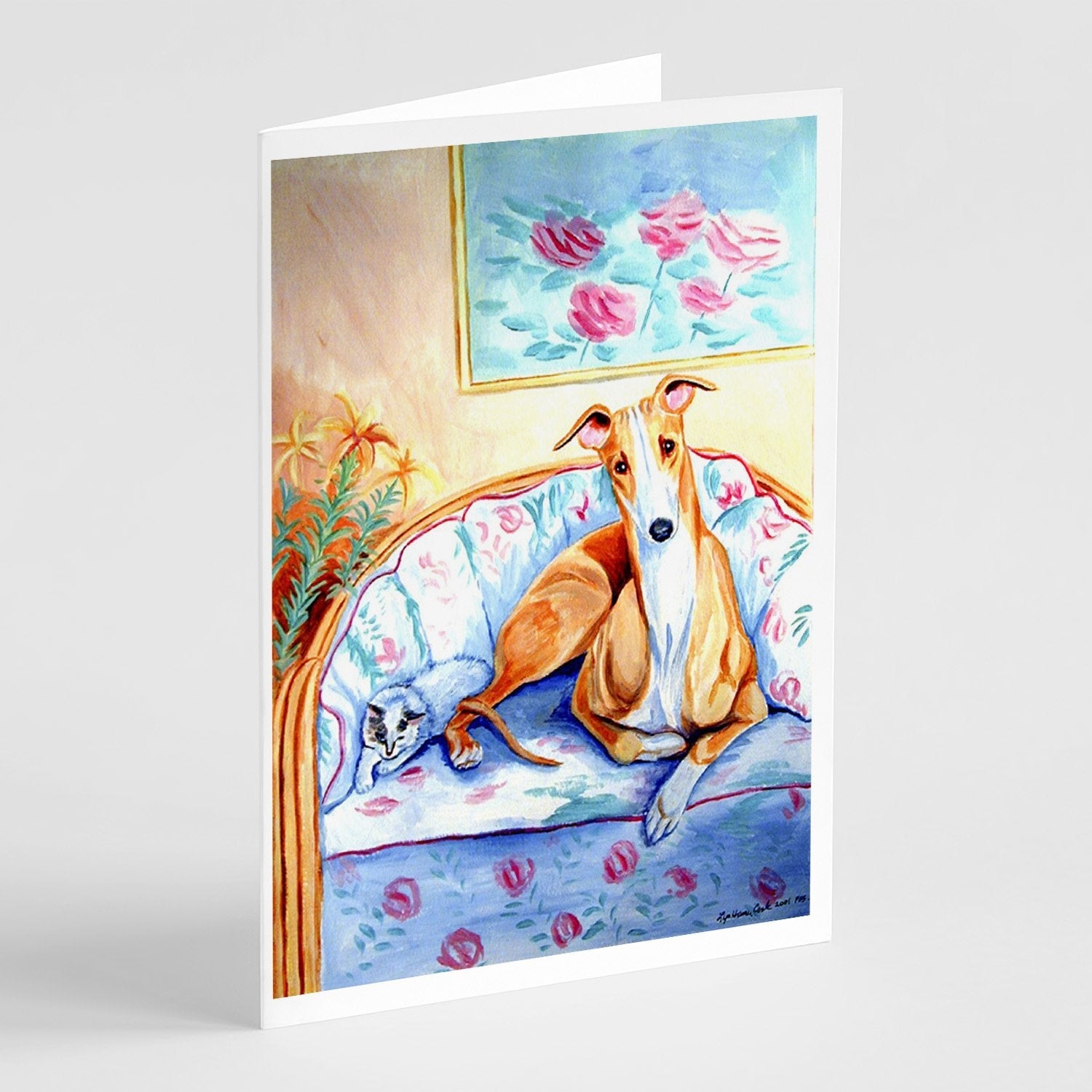 Whippet Waiting on you Greeting Cards Pack of 8 Blank Cards with Envelopes Whimsical A7 Size 5x7