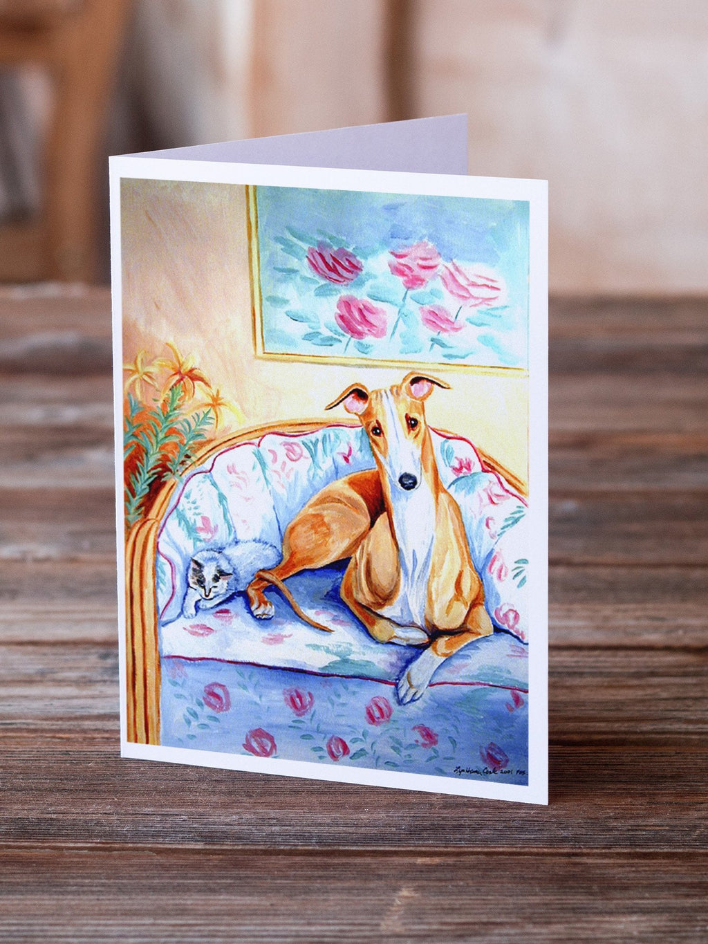 Whippet Waiting on you Greeting Cards Pack of 8 Blank Cards with Envelopes Whimsical A7 Size 5x7