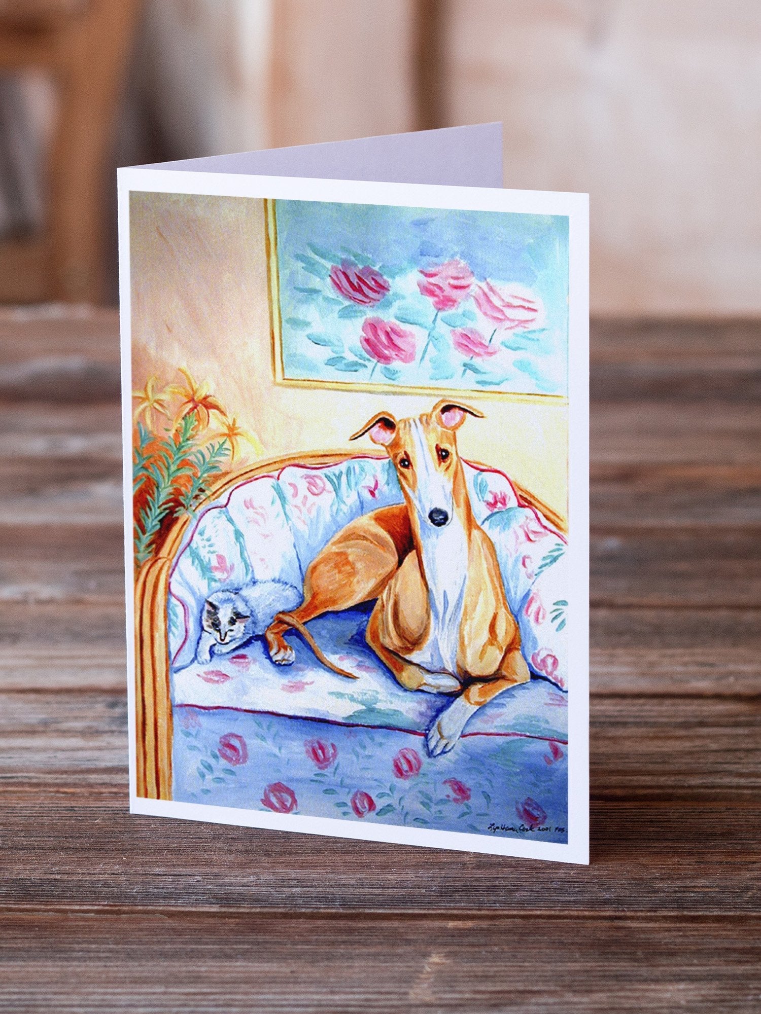 Whippet Waiting on you Greeting Cards Pack of 8 Blank Cards with Envelopes Whimsical A7 Size 5x7