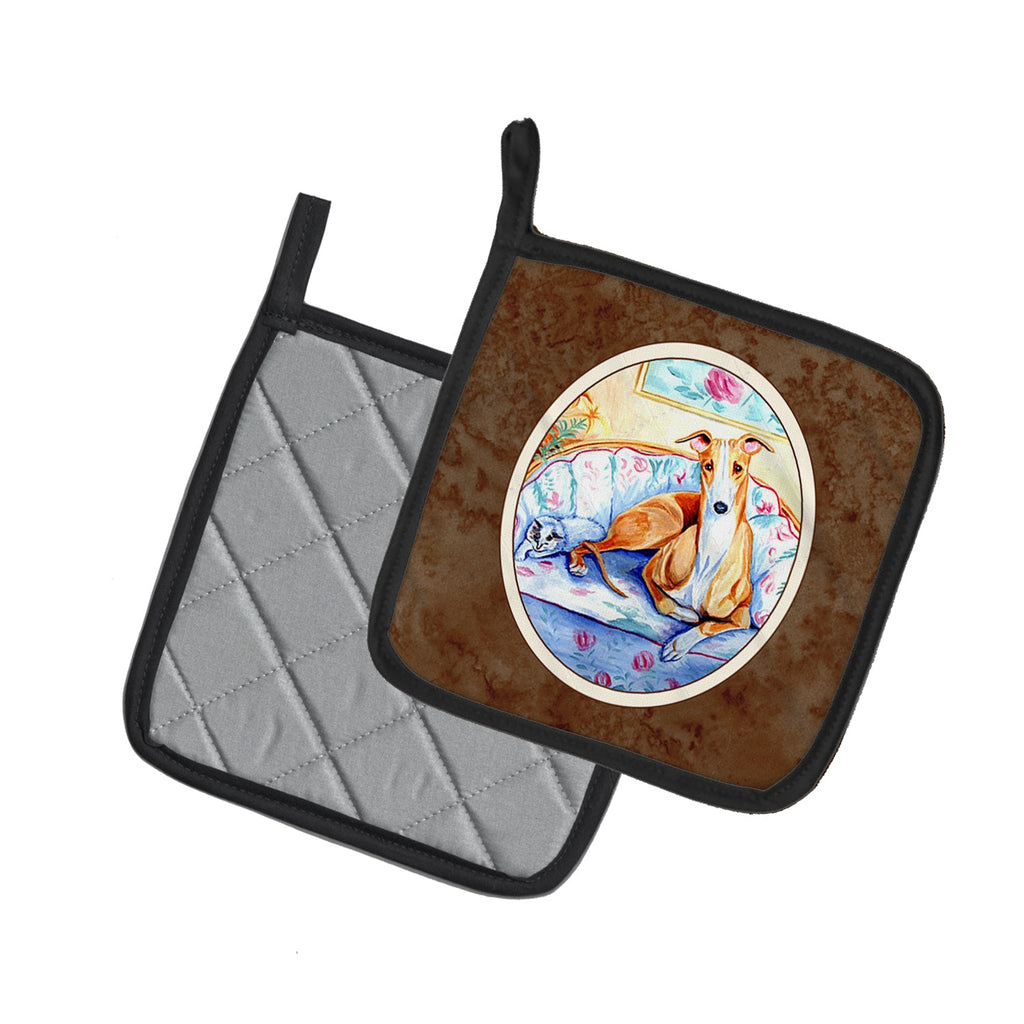 Whippet Waiting on you Pot Holder Set of 2 Heat Resistant Quilted Hot Pads 7.5 x 7.5 Inch, Insulated Kitchen Trivets for Cooking & Baking