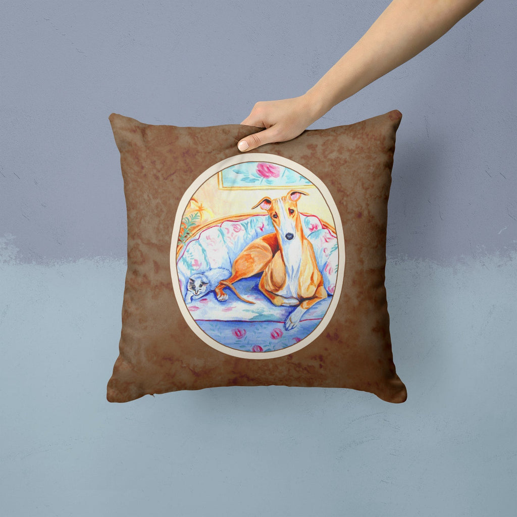 Whippet Waiting on you Decorative Throw Pillow 14x14 Indoor Outdoor Accent Cushion, Fabric Cover with Insert for Sofa, Bed, Porch & Living Room