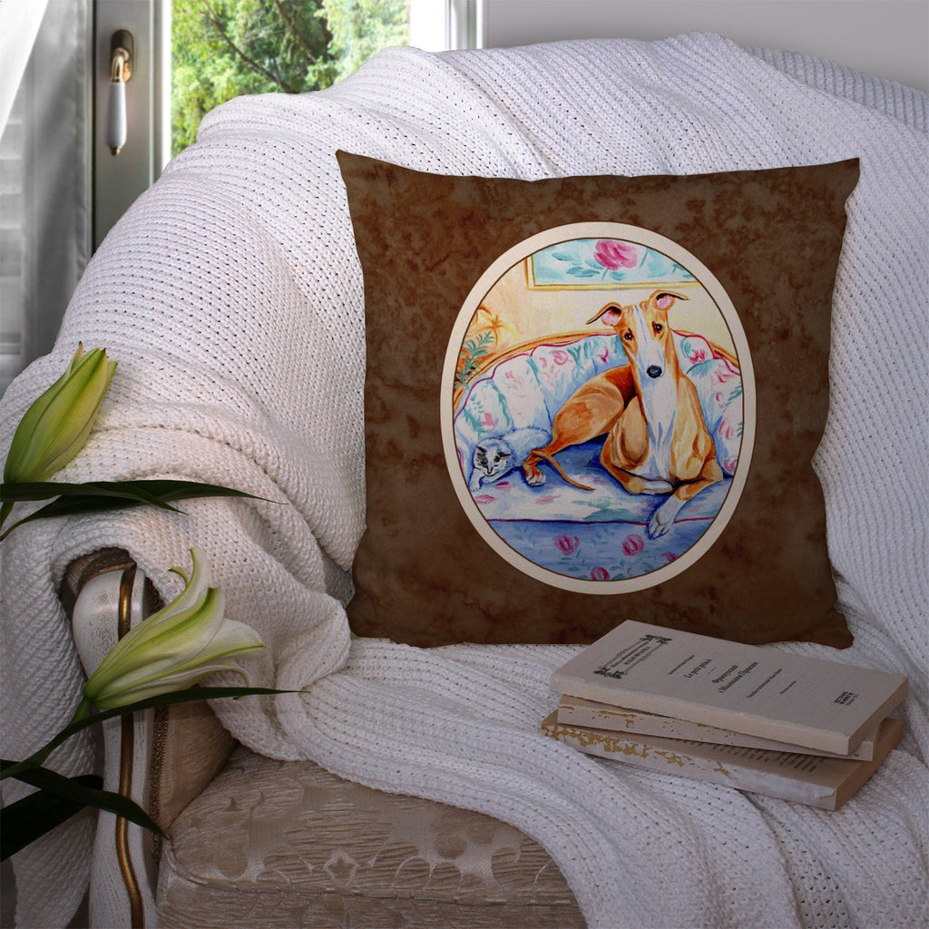 Whippet Waiting on you Decorative Throw Pillow 14x14 Indoor Outdoor Accent Cushion, Fabric Cover with Insert for Sofa, Bed, Porch & Living Room