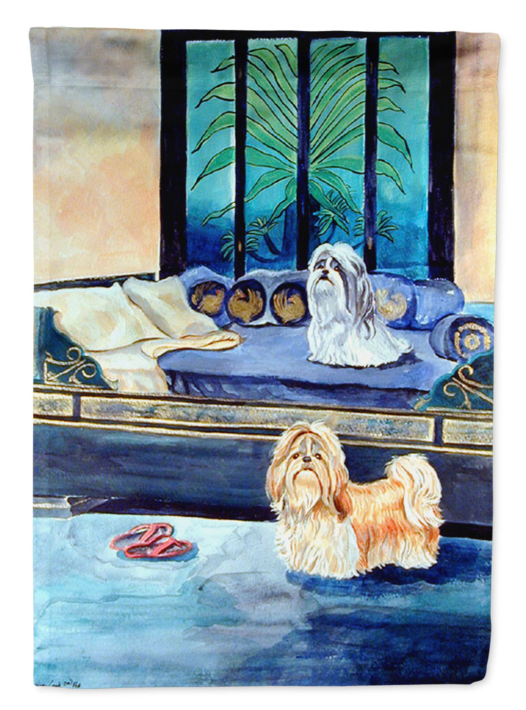 Shih Tzu Double Trouble House Flag 28x40 Porch Sleeve Pole Decorative Outside Yard Banner Artwork Wall Hanging, Polyester