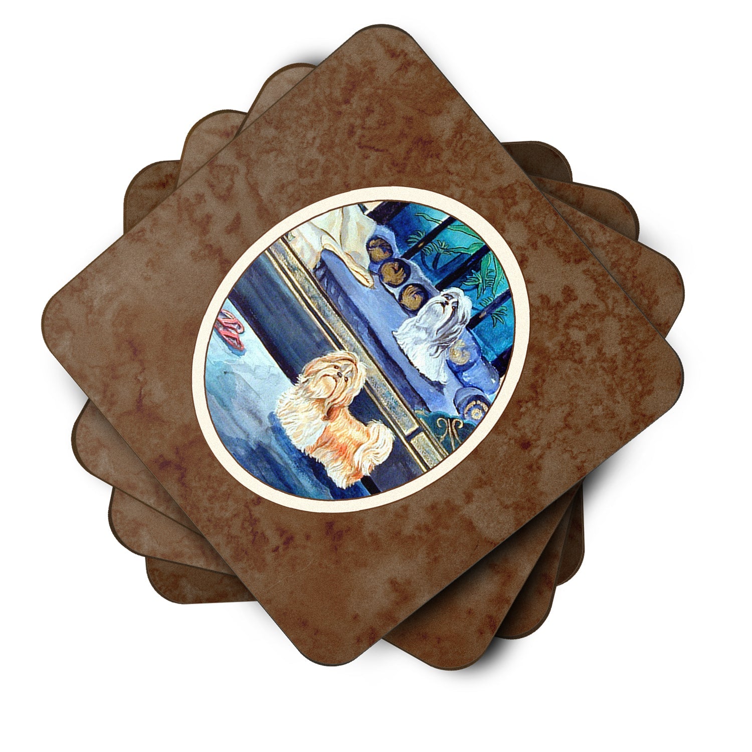 Shih Tzu Double Trouble Foam Coasters Set of 4 Cup Coasters for Indoor Outdoor, Tabletop Protection, Anti Slip, Mouse pad Material