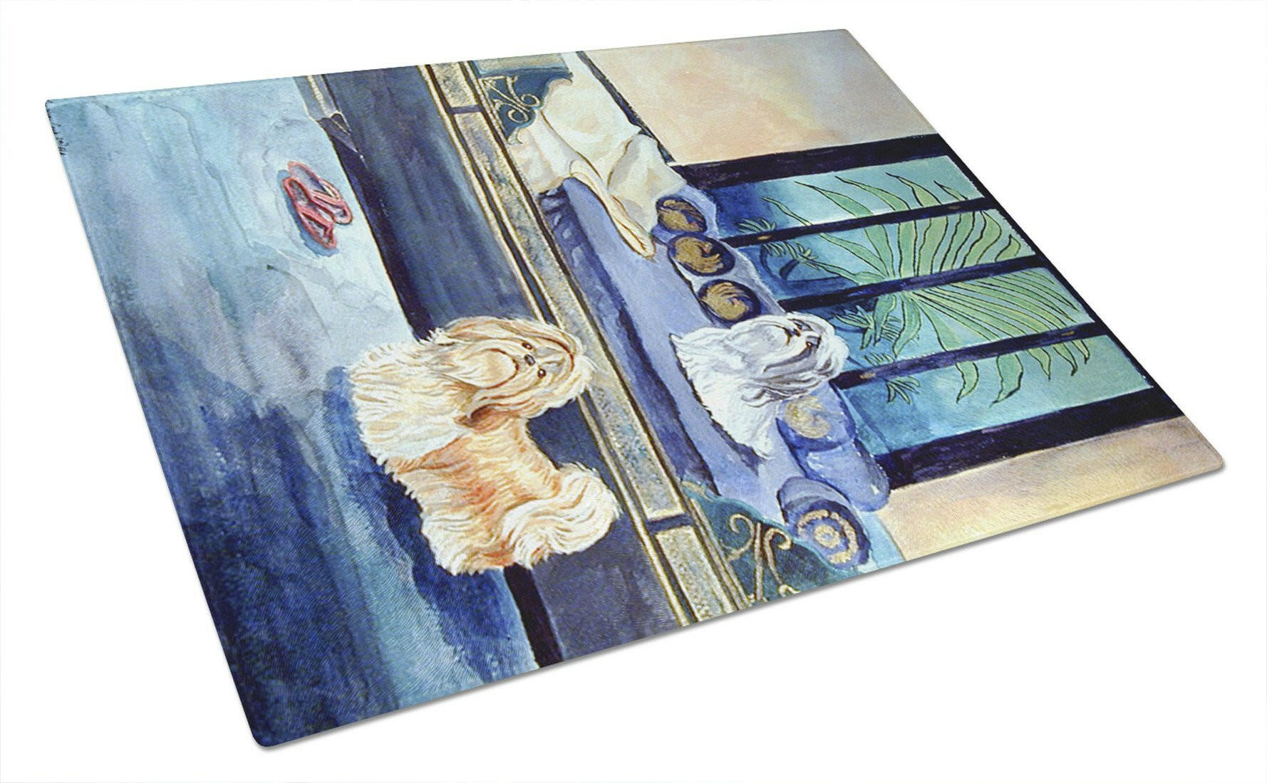 Shih Tzu Double Trouble Cutting Board Tempered Glass Kitchen Cutting Surface, Heat Resistant Chopping, Non-Slip Feet, Food Prep & Serving