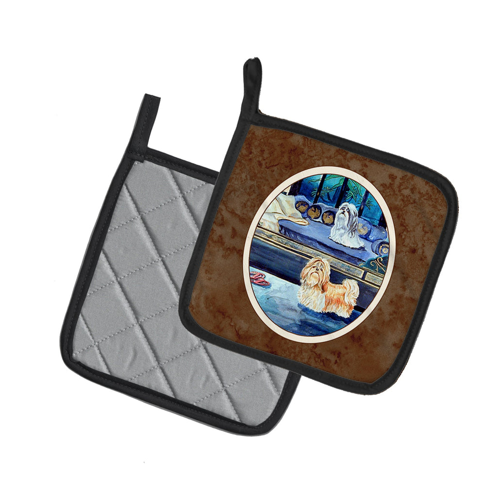 Shih Tzu Double Trouble Pot Holder Set of 2 Heat Resistant Quilted Hot Pads 7.5 x 7.5 Inch, Insulated Kitchen Trivets for Cooking & Baking