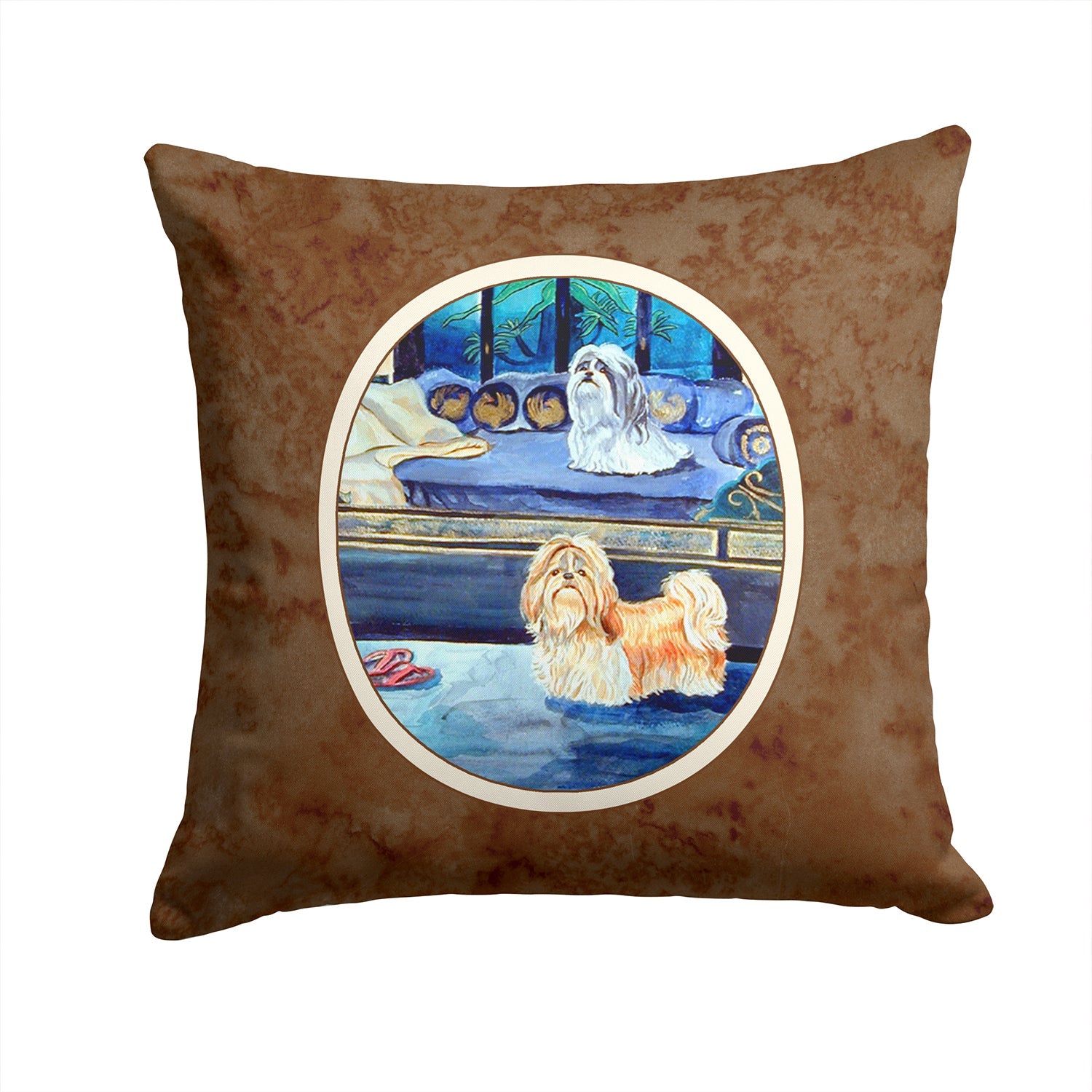 Shih Tzu Double Trouble Decorative Throw Pillow 14x14 Indoor Outdoor Accent Cushion, Fabric Cover with Insert for Sofa, Bed, Porch & Living Room