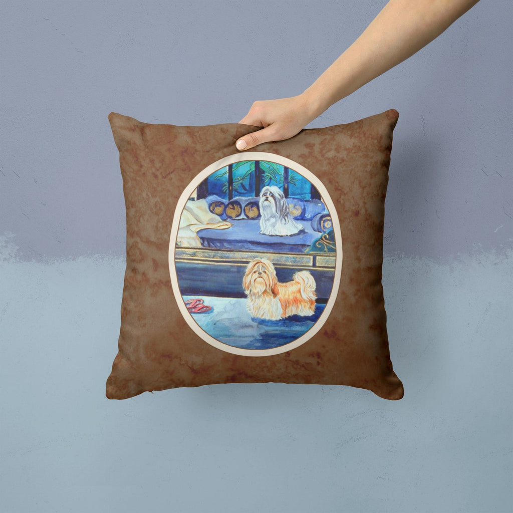 Shih Tzu Double Trouble Decorative Throw Pillow 14x14 Indoor Outdoor Accent Cushion, Fabric Cover with Insert for Sofa, Bed, Porch & Living Room