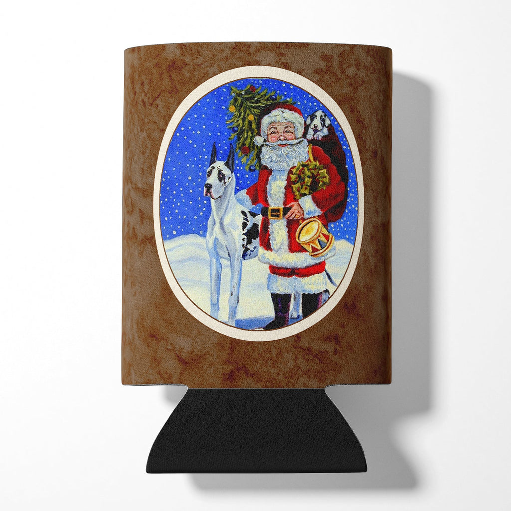Harlequin Great Dane with Santa Claus Can or Bottle Hugger Cooler Sleeve for Standard 12 oz Cans, Insulated Foam Beer & Soda Can Hugger Reusable
