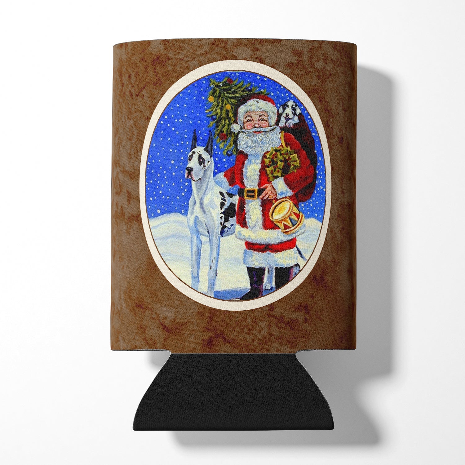 Harlequin Great Dane with Santa Claus Can or Bottle Hugger Cooler Sleeve for Standard 12 oz Cans, Insulated Foam Beer & Soda Can Hugger Reusable