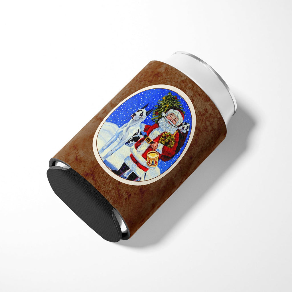 Harlequin Great Dane with Santa Claus Can or Bottle Hugger Cooler Sleeve for Standard 12 oz Cans, Insulated Foam Beer & Soda Can Hugger Reusable