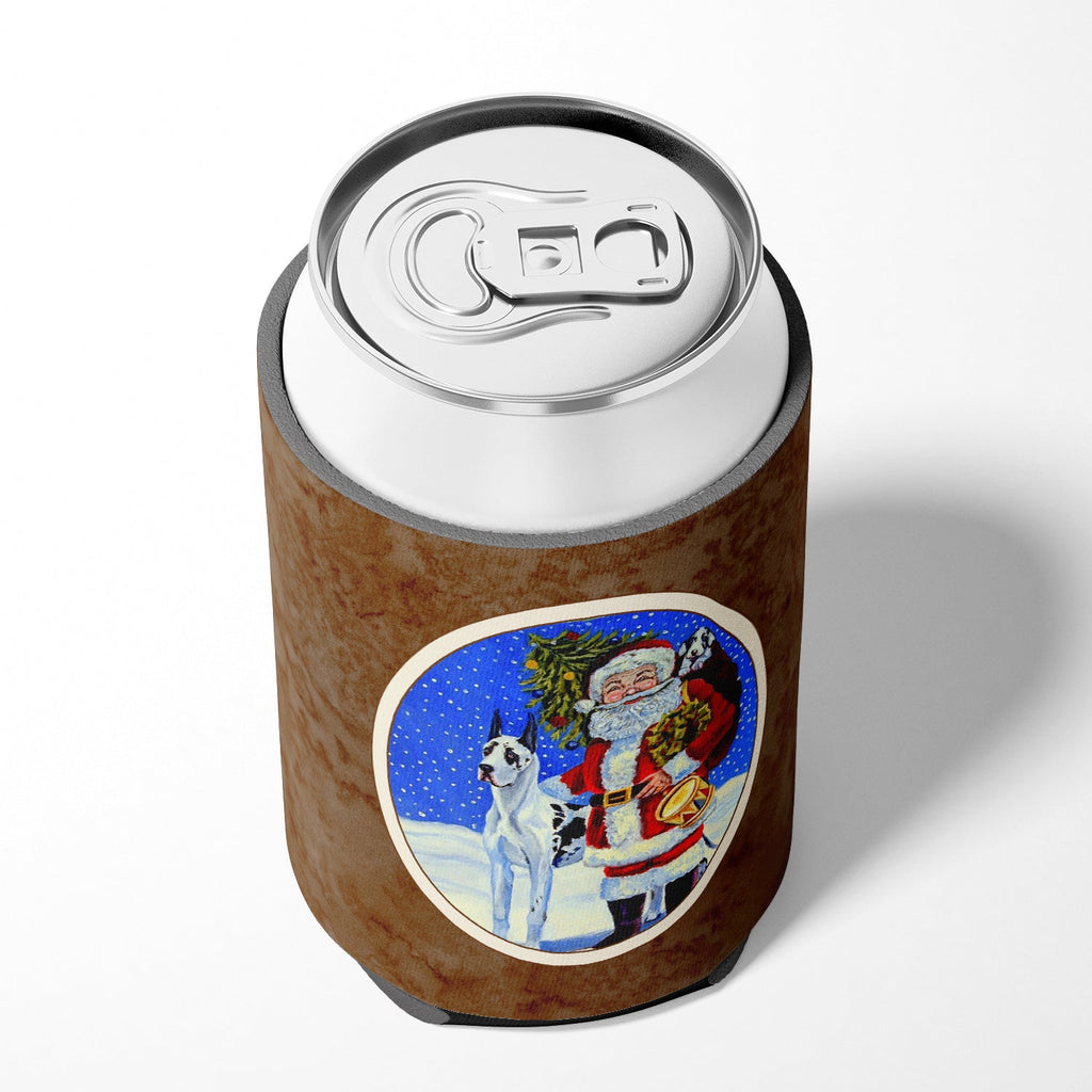 Harlequin Great Dane with Santa Claus Can or Bottle Hugger Cooler Sleeve for Standard 12 oz Cans, Insulated Foam Beer & Soda Can Hugger Reusable