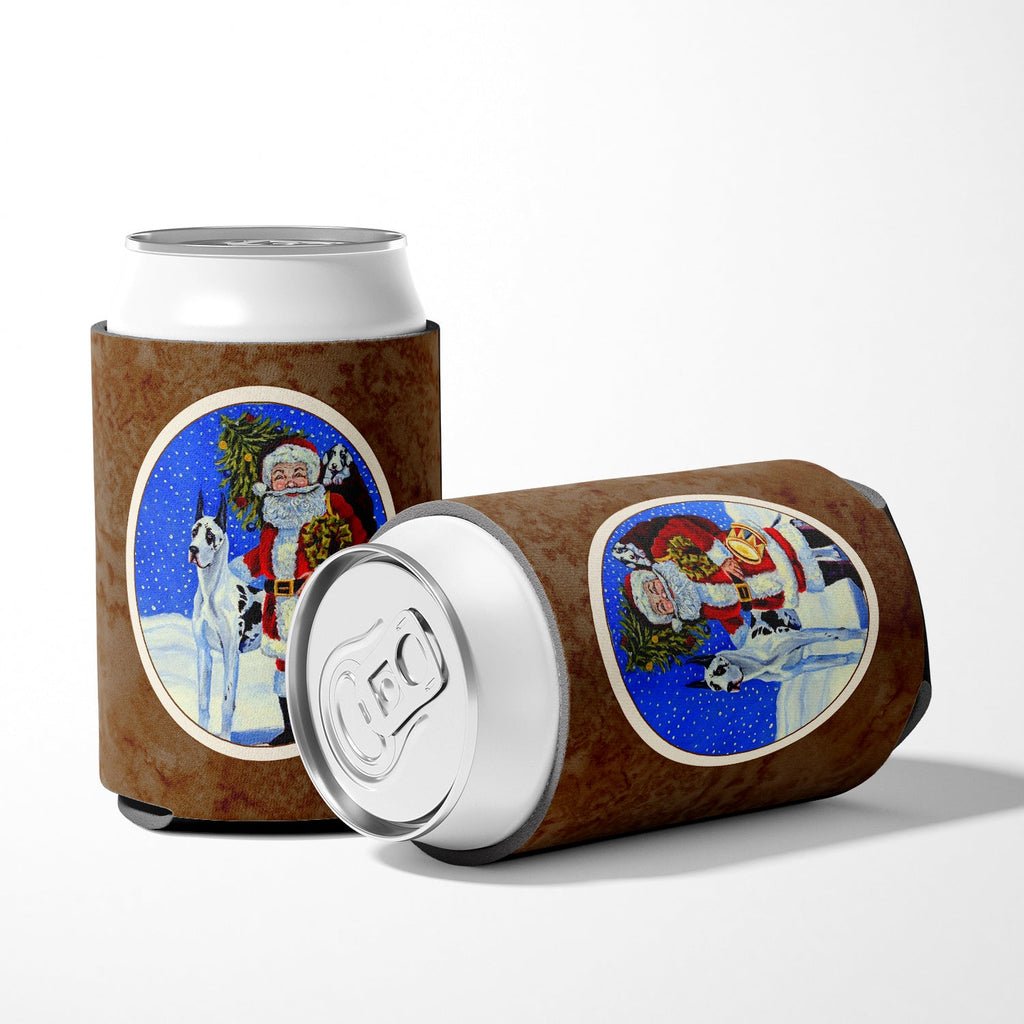 Harlequin Great Dane with Santa Claus Can or Bottle Hugger Cooler Sleeve for Standard 12 oz Cans, Insulated Foam Beer & Soda Can Hugger Reusable