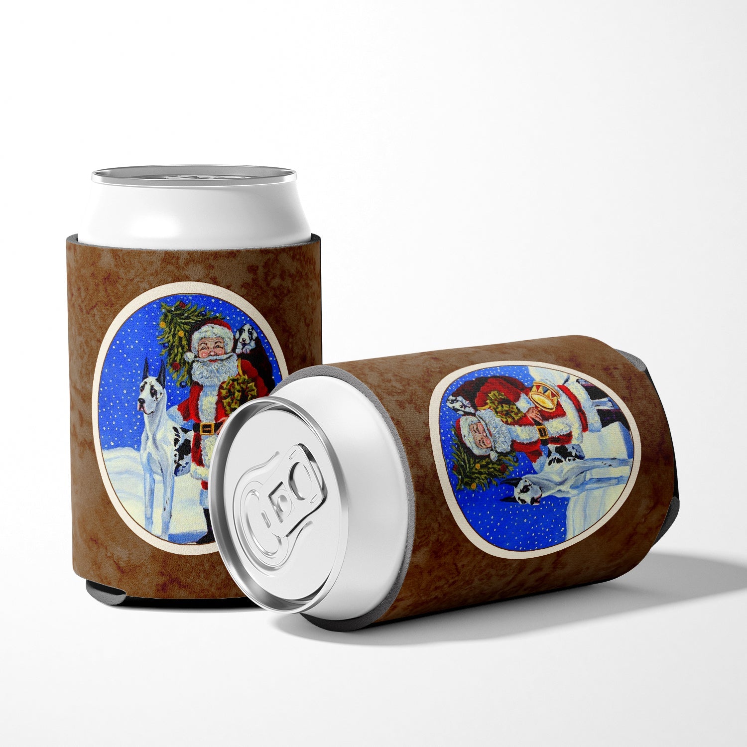 Harlequin Great Dane with Santa Claus Can or Bottle Hugger Cooler Sleeve for Standard 12 oz Cans, Insulated Foam Beer & Soda Can Hugger Reusable
