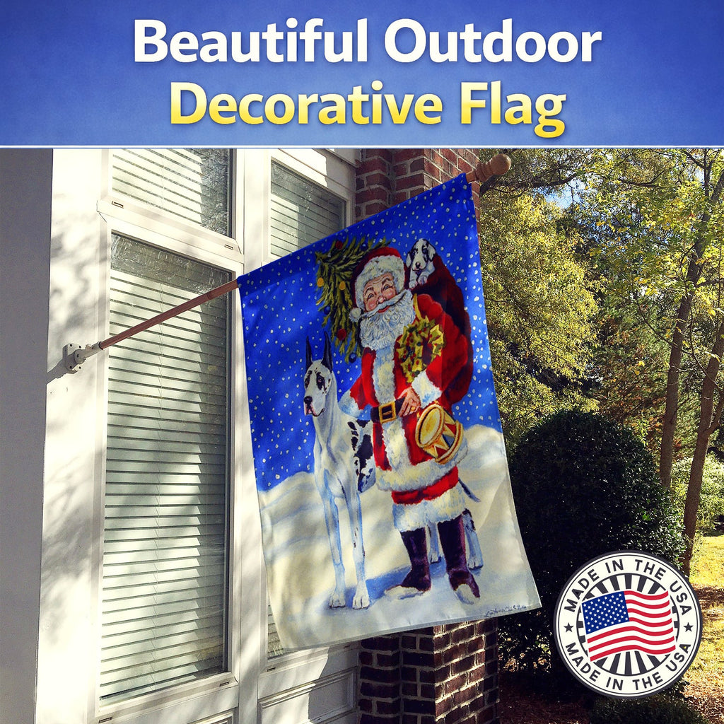 Harlequin Great Dane with Santa Claus House Flag 28x40 Porch Sleeve Pole Decorative Outside Yard Banner Artwork Wall Hanging, Polyester