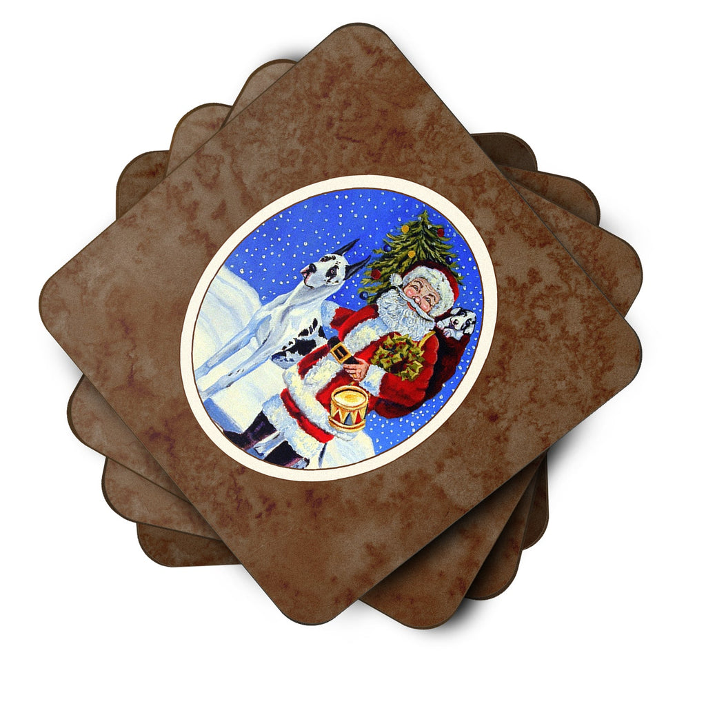 Harlequin Great Dane with Santa Claus Foam Coasters Set of 4 Cup Coasters for Indoor Outdoor, Tabletop Protection, Anti Slip, Mouse pad Material